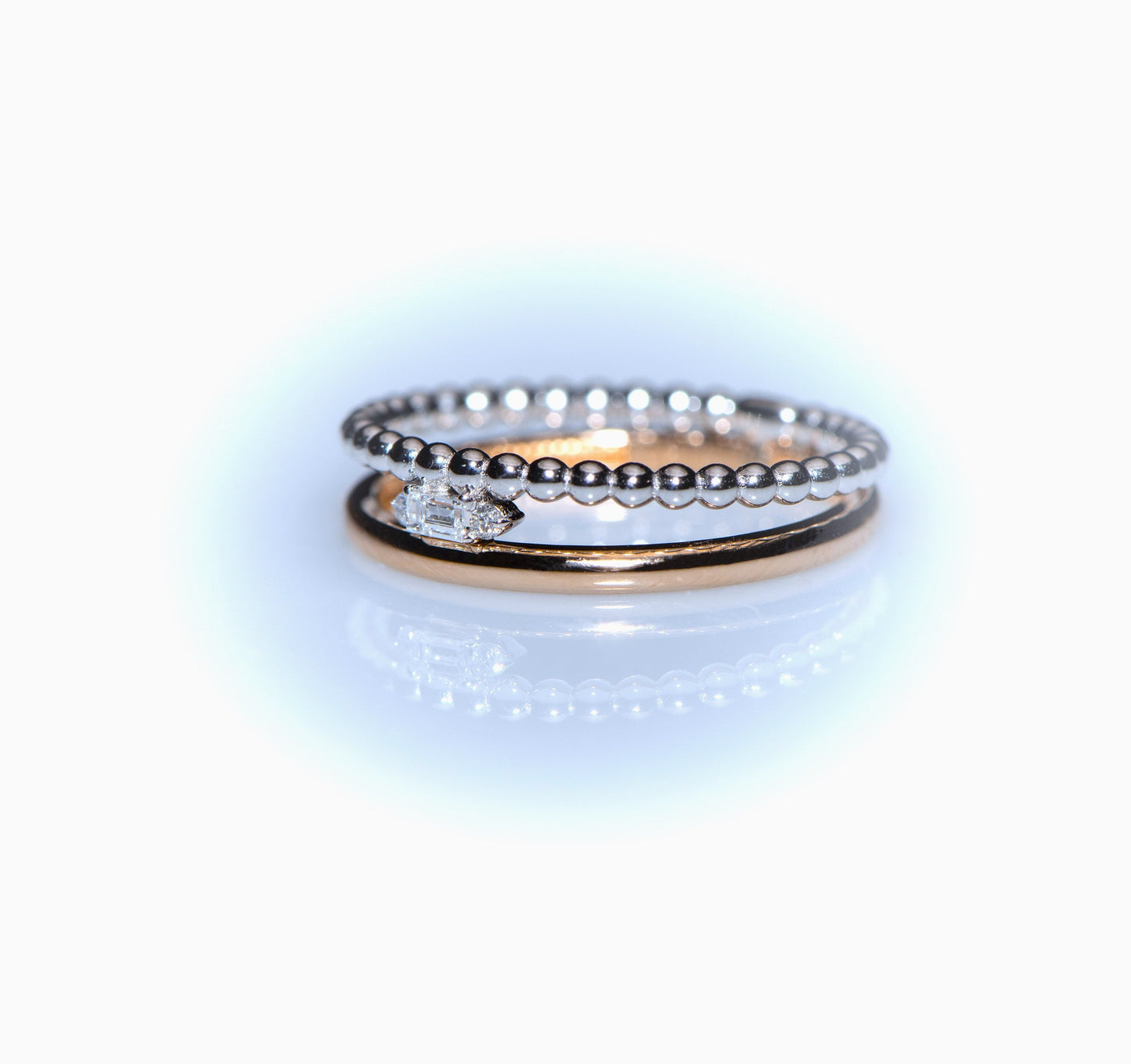 Baguette Diamond Ring,Double Band Baguette Diamond Wedding Ring Made of Rose and White Gold,Luxurious and Chic,Gift For MOM