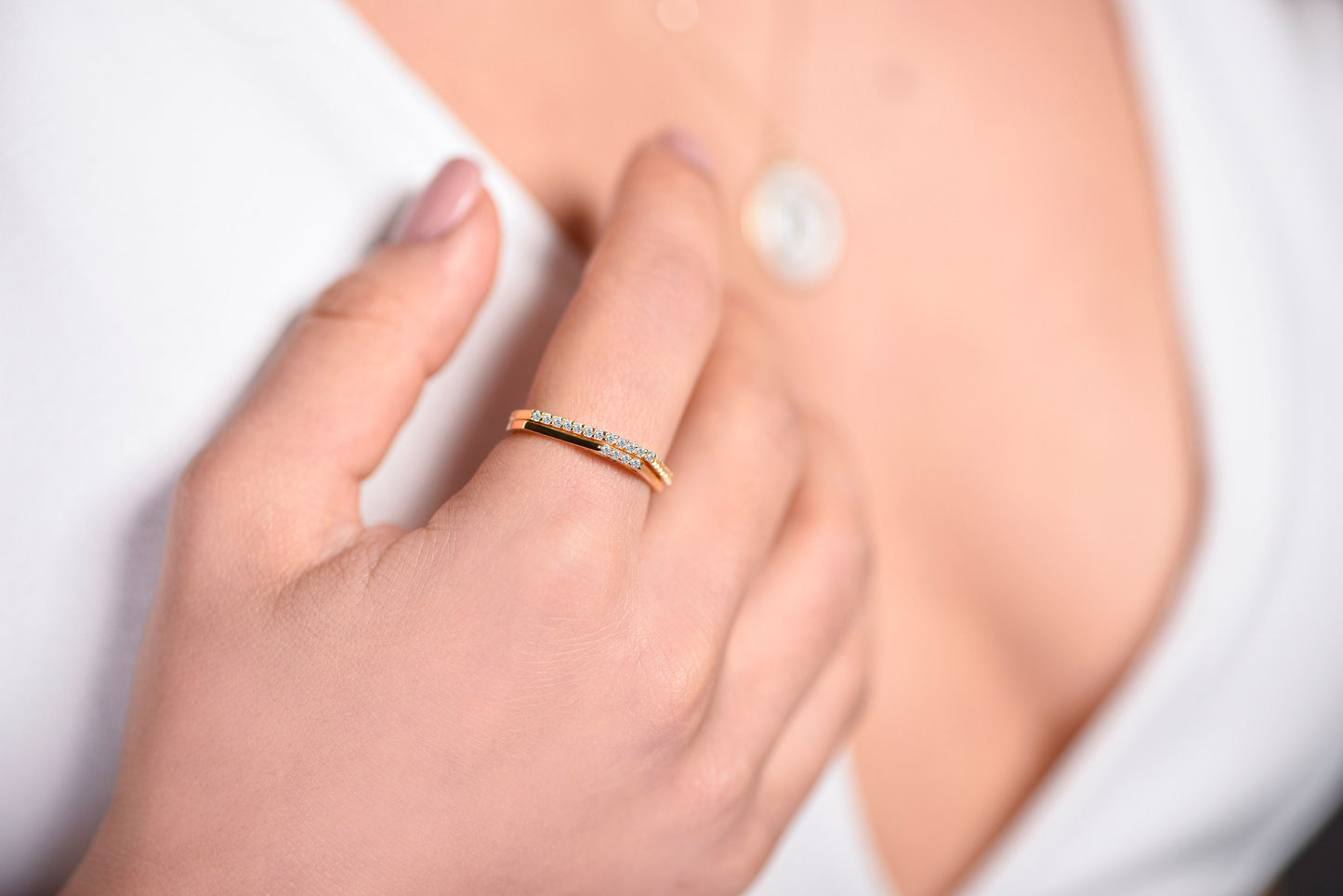Modern Pyramid Style Diamond Ring in 14K Solid Gold - Half Eternity Wedding Band-Birthday Gift Ring,Gift For Love, Gift For MOM