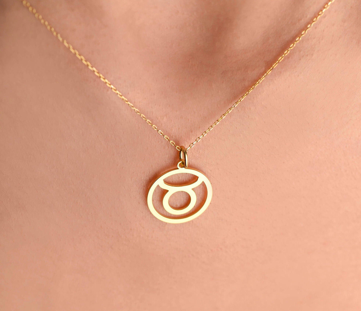 14k Solid Gold Taurus Zodiac Charm Necklace,Gold Astrology Jewelry,Tarus Zodiac Jewelry,Birthday Gift Necklace,Christmas Gift Necklace