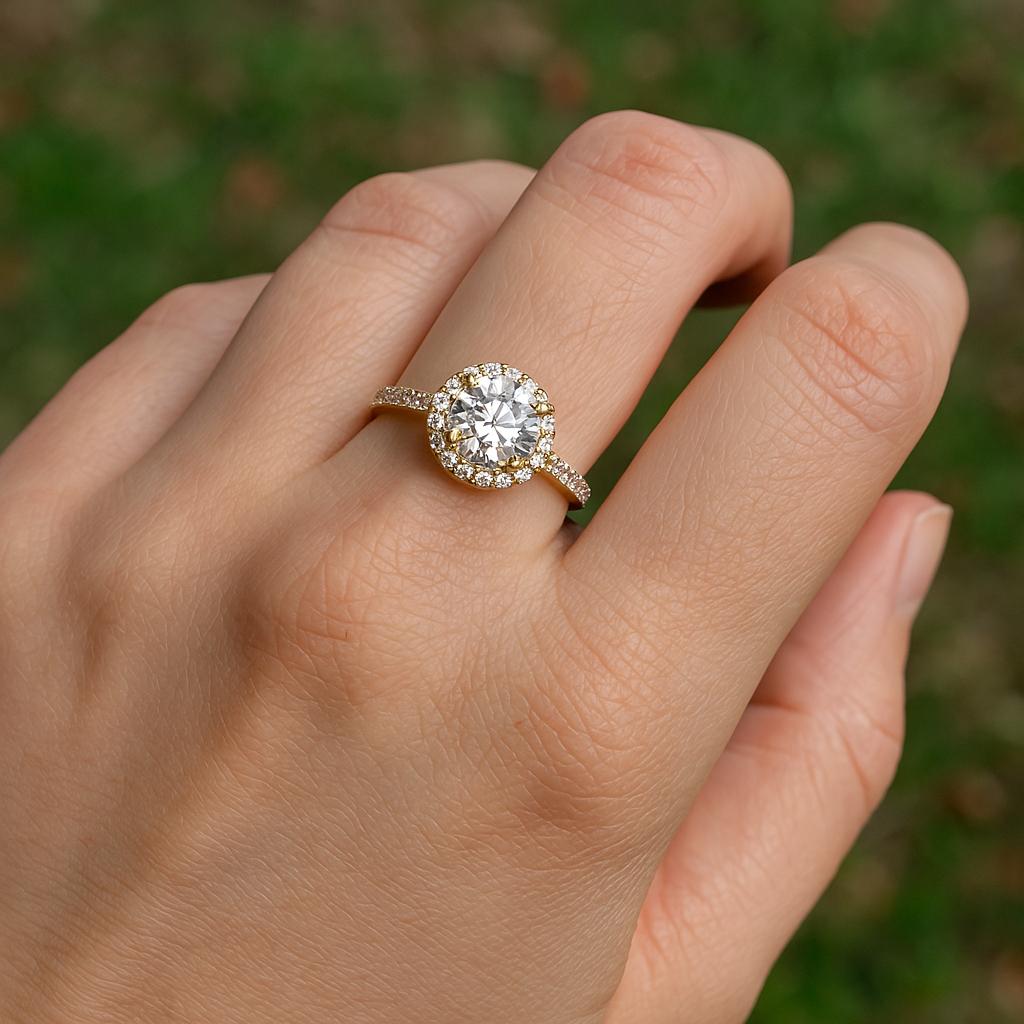 14K White Gold Halo Moissanite Ring, 1 Carat Round Cut, Engagement, Proposal & Wedding Ring