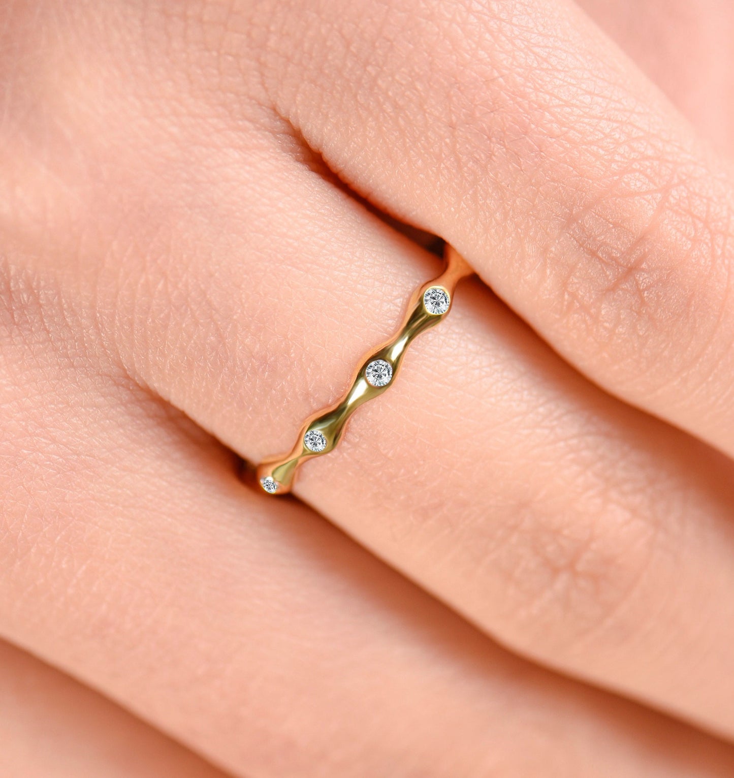 Gold Diamond Wedding Ring, Model Gold Ring,Gold Diamond Engagement Ring, Minimal Gold Ring, Design Gold Ring, Gift for Mom