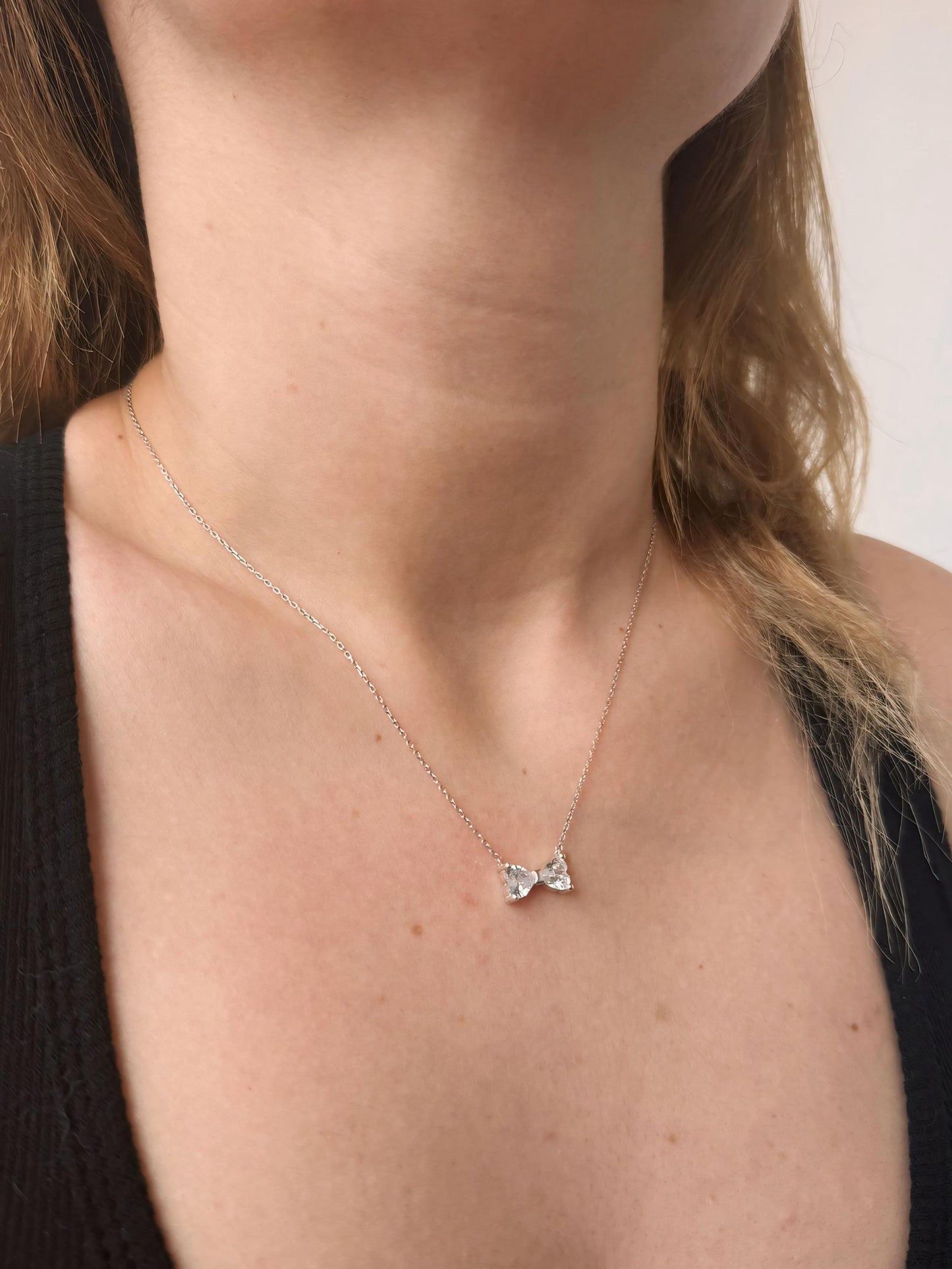 Bow Tie Necklace, Gold or Silver available Ribbon Bow Tie Necklace, Personalized Stone Bow Tie Necklace, Cute Anniversary Gift