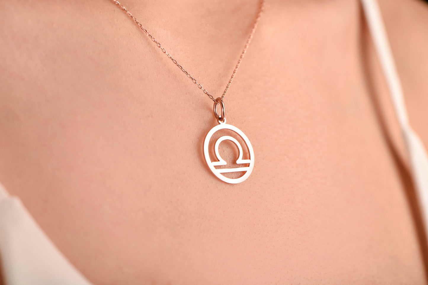 14K Solid Gold Libra Necklace ,Personalized Astrology Pendant for Balance and Harmony,Christmas Gift Necklace,X-mas Gift Necklace