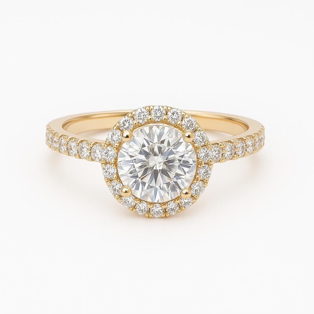 14K White Gold Halo Moissanite Ring, 1 Carat Round Cut, Engagement, Proposal & Wedding Ring