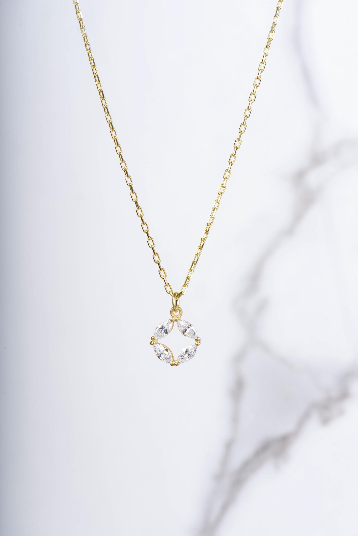 14K Yellow Gold London Blue Topaz Circle Necklace - Marquise Cut Gemstone Pendant for Her