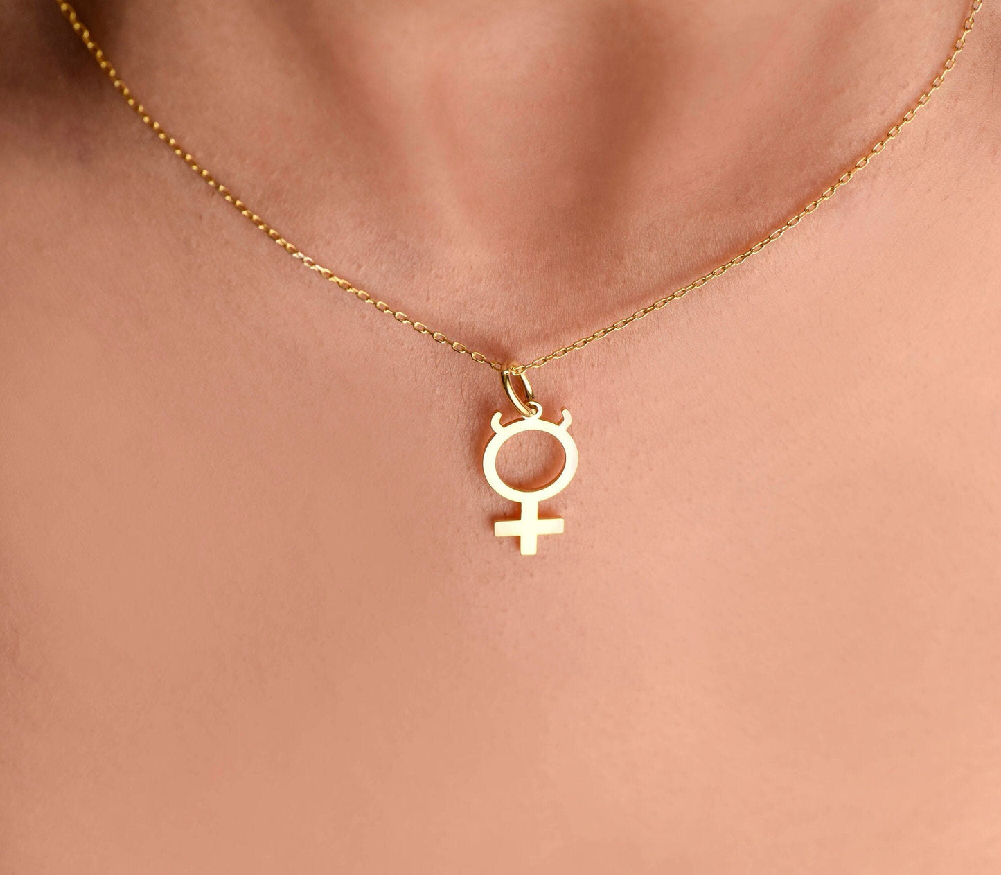 Mercury Planet Symbol Necklace,Rose Gold Mercury Glyph Astrological Symbol,Solid Gold Mercury Planet Symbol Necklace,Christmas Gift Necklace