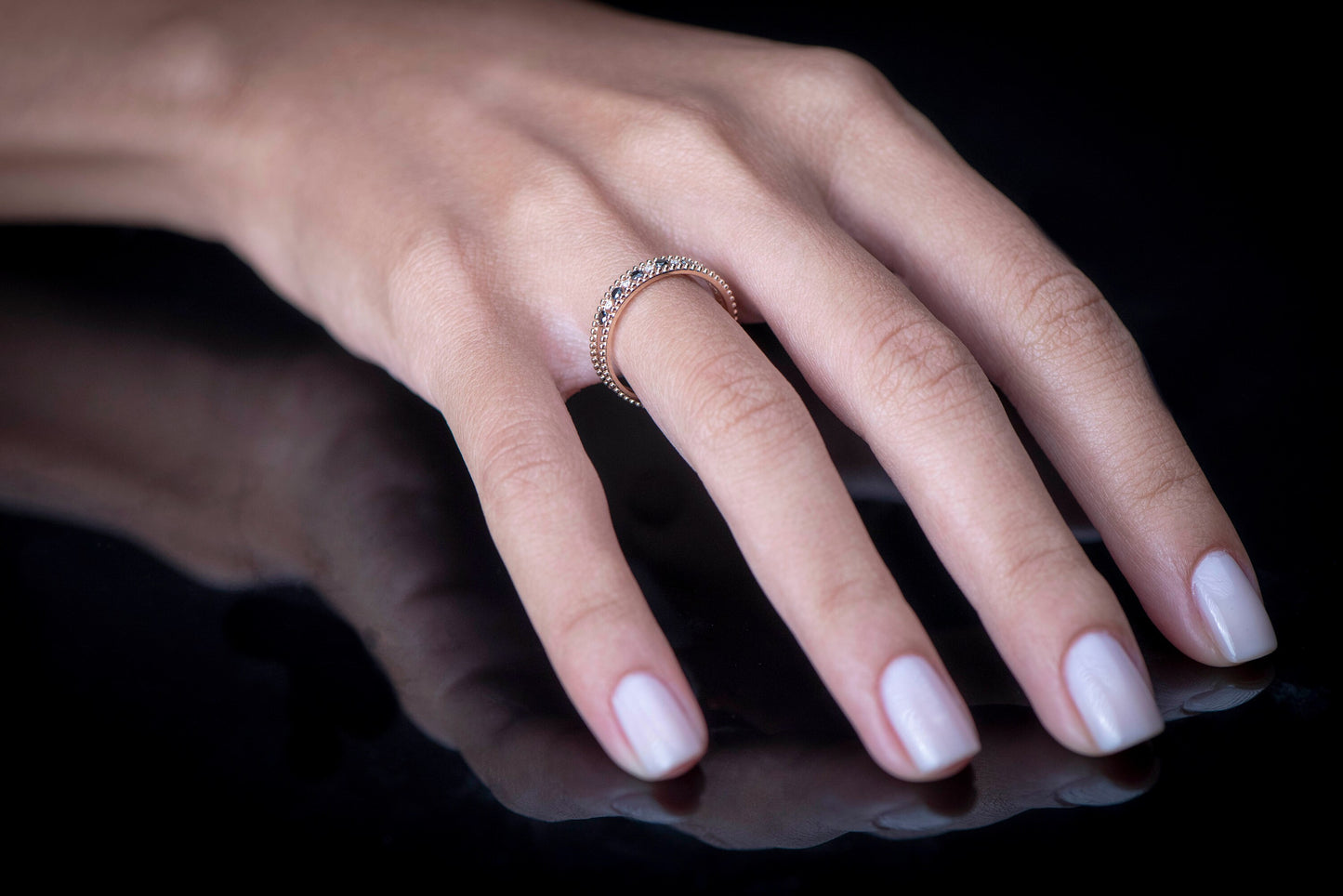 14K Solid Rose Gold Black And White Diamond Ring For Women,Diamond stacklable Ring,Diamond Wedding Band, Mothers Day Gift