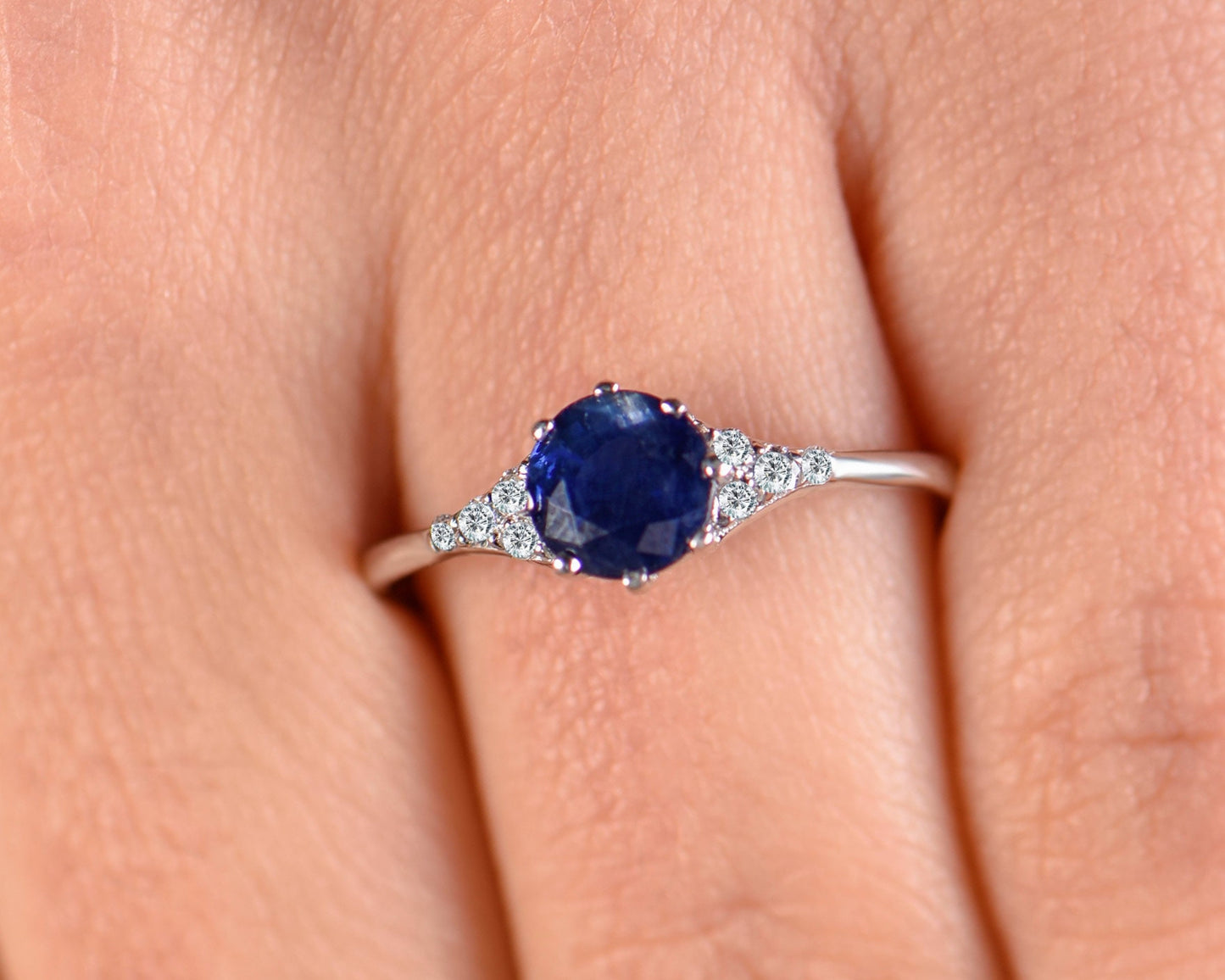 Natural Sapphire and Diamond Ring in 14k White Gold – Classic Blue Engagement or Mother’s Day Gift