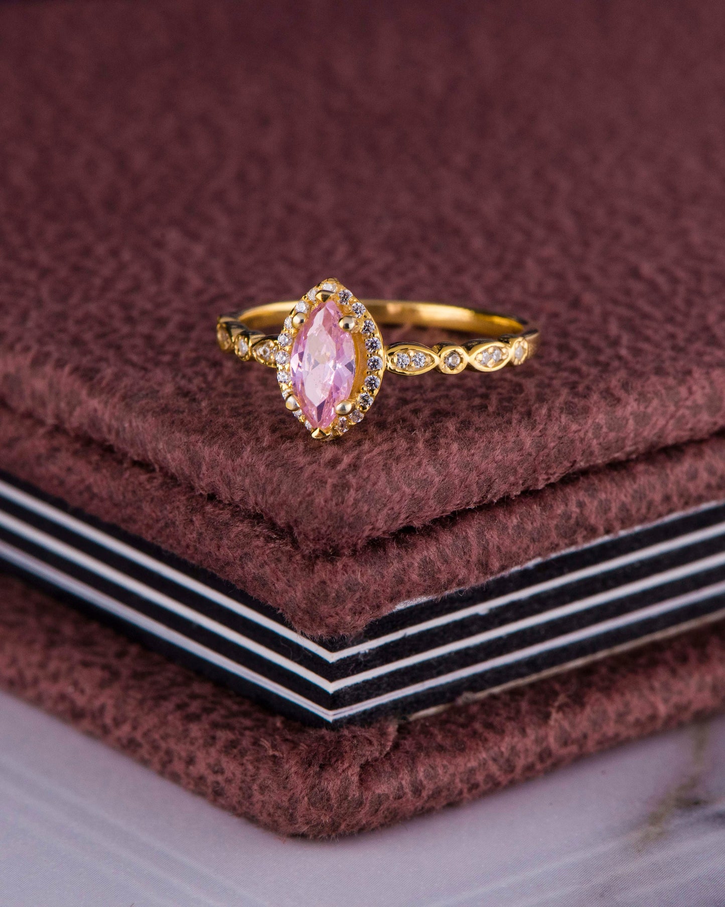 Marquise Pink Tourmaline and Diamond Ring in 14k Gold – Vintage Engagement or Mother’s Day Ring