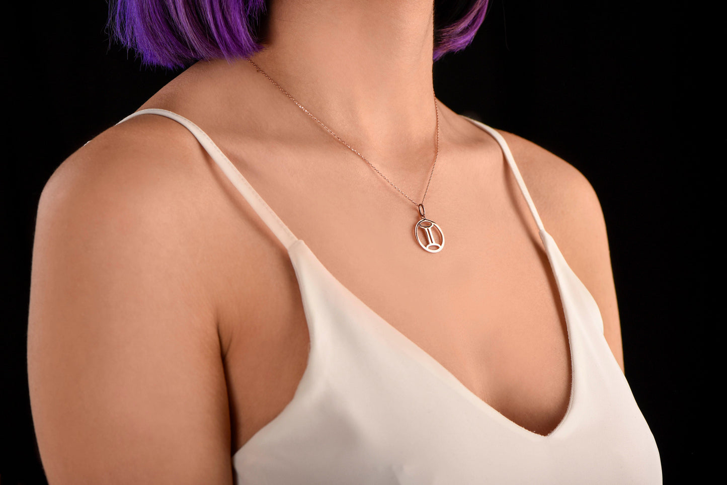 14K Solid Gold Gemini Zodiac Symbol Necklace,Rose Gold Gemini Zodiac Necklace,Dainty Gemini Zodiac Sign Charm Chain,Christmas Gift Necklace
