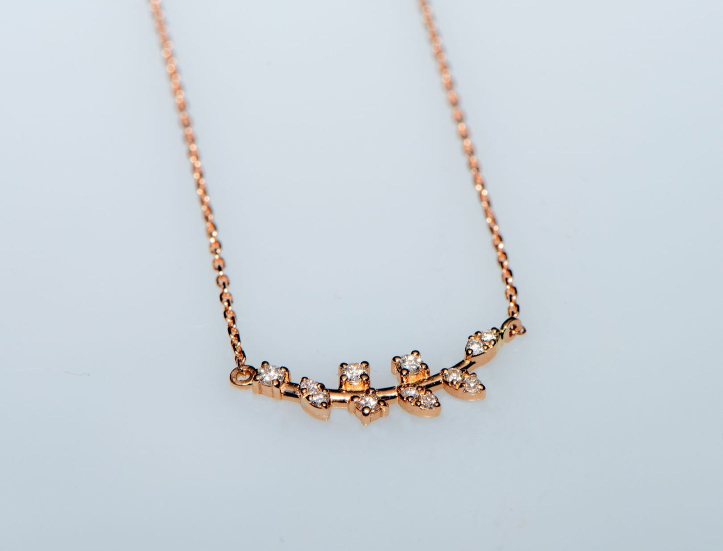 14K Solid Gold Handmade Necklace,Olive Branch Pendant in Solid Rose Gold Adorned with Glistening Diamonds,Christmas Gift Necklace