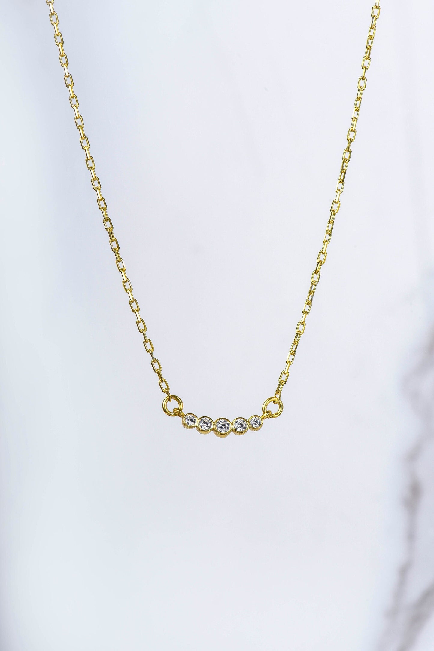 14K Yellow Gold Diamond Bar Necklace - Dainty Minimalist Pendant for Her