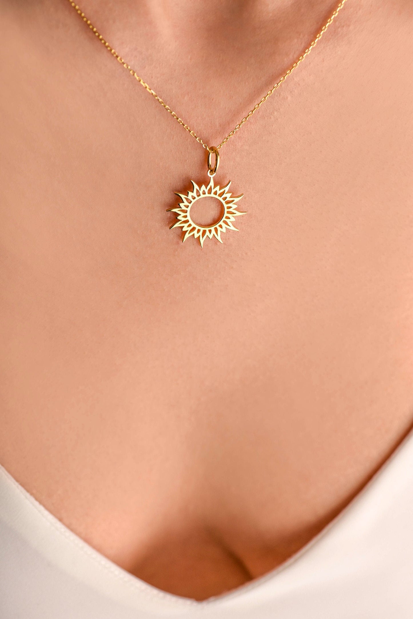 Sun Symbol Necklace / 14K Yellow Gold Sun Necklace/Planet Symbols Charm Pendant/Sun Symbol Charm/Christmas Gift Necklace/X-mas Gift Necklace