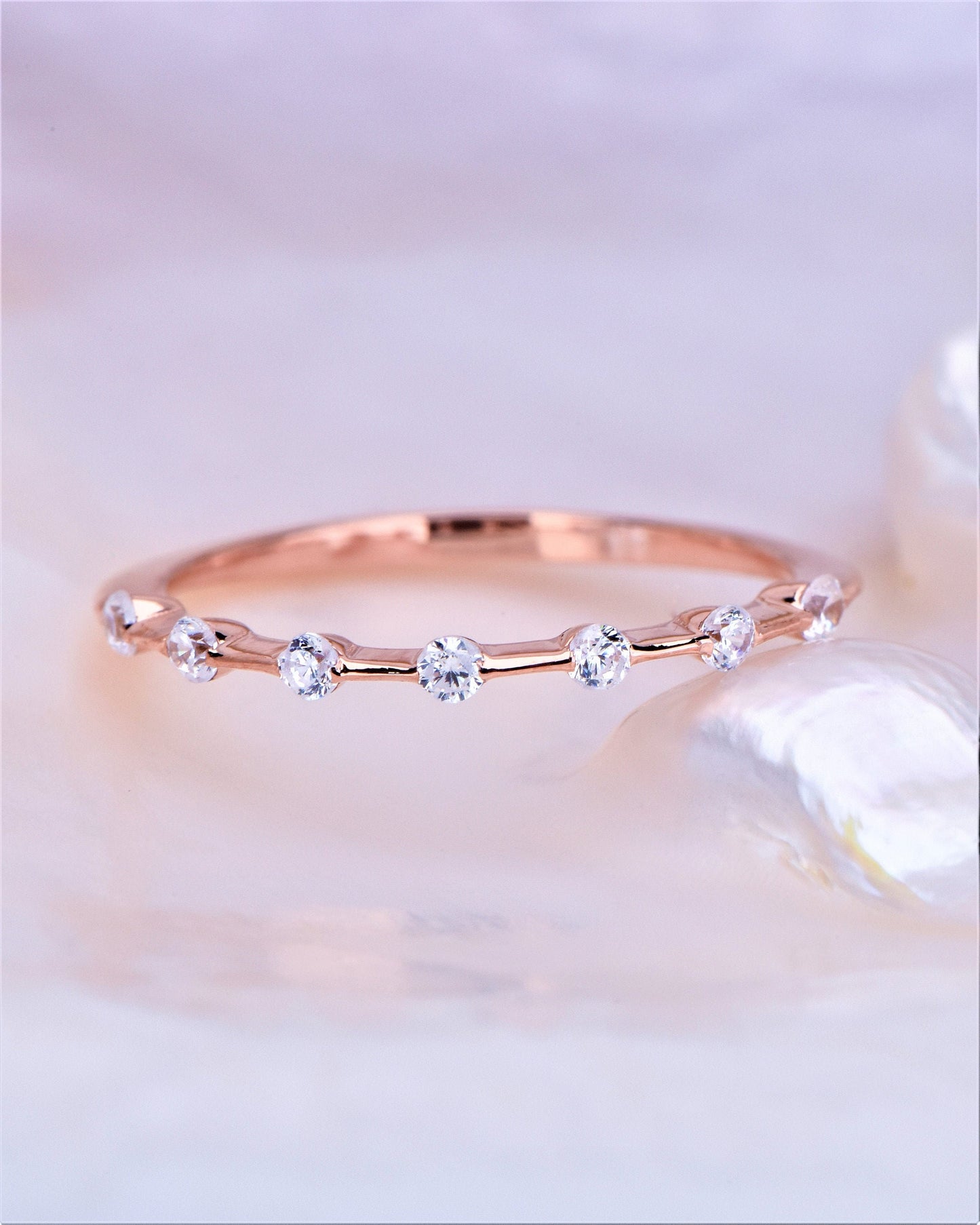 14K Solid Gold 7 Stone Diamond Ring, Minimal Diamond Ring, Rolled Stone Diamond Ring,Marriage Proposal Ring, Gift For Mom