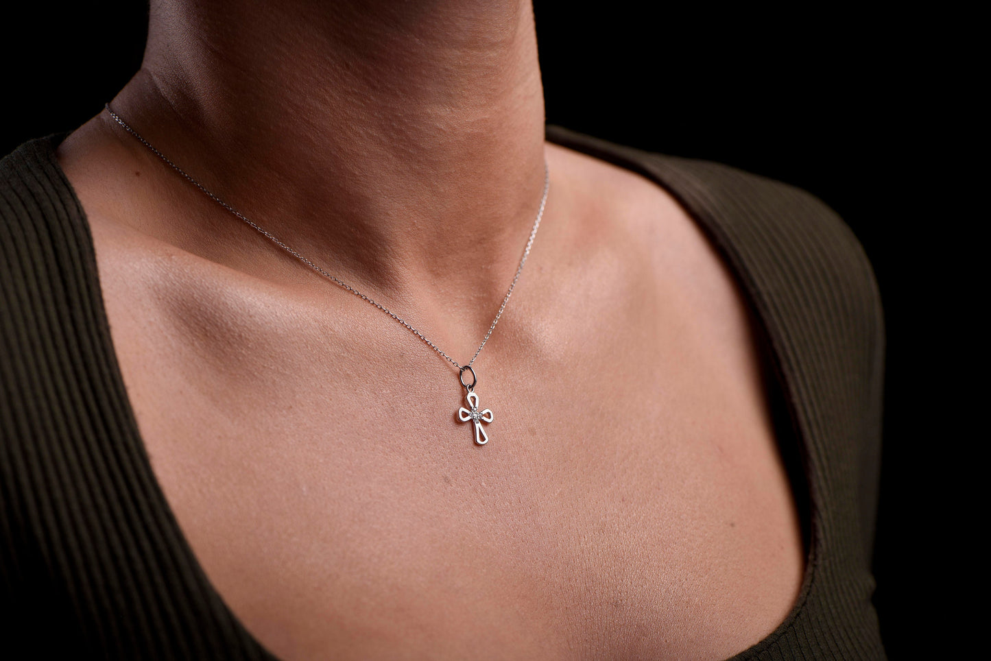 Solid Gold Diamond Cross Necklace,Exquisite 14K Solid White Gold, Symbolize Faith in Style,Birthday Gift Necklace,Christmas Gift Necklace