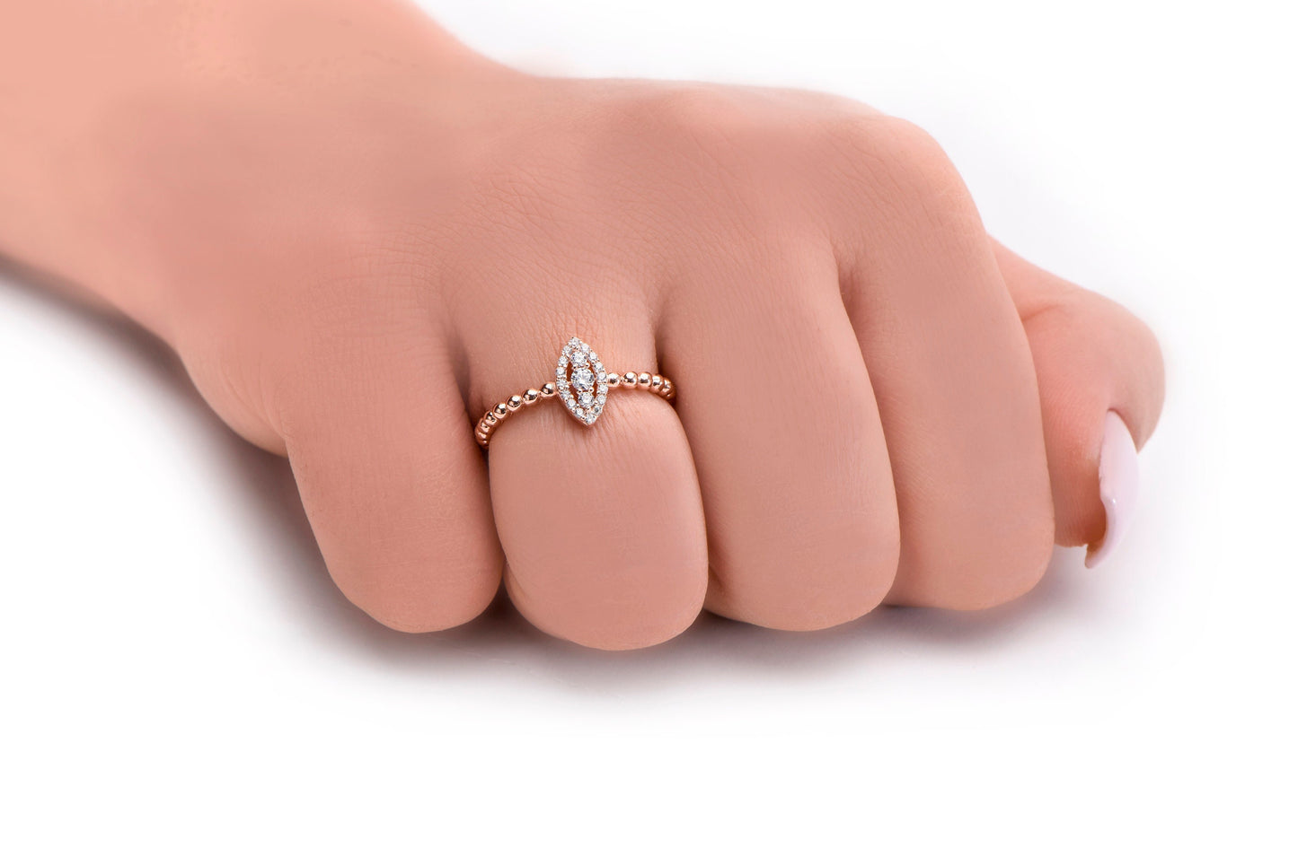 14K Gold Marquise Diamond Ring with Round Accents, Dainty Engagement Ring, Minimalist Gift for Special Occasions
