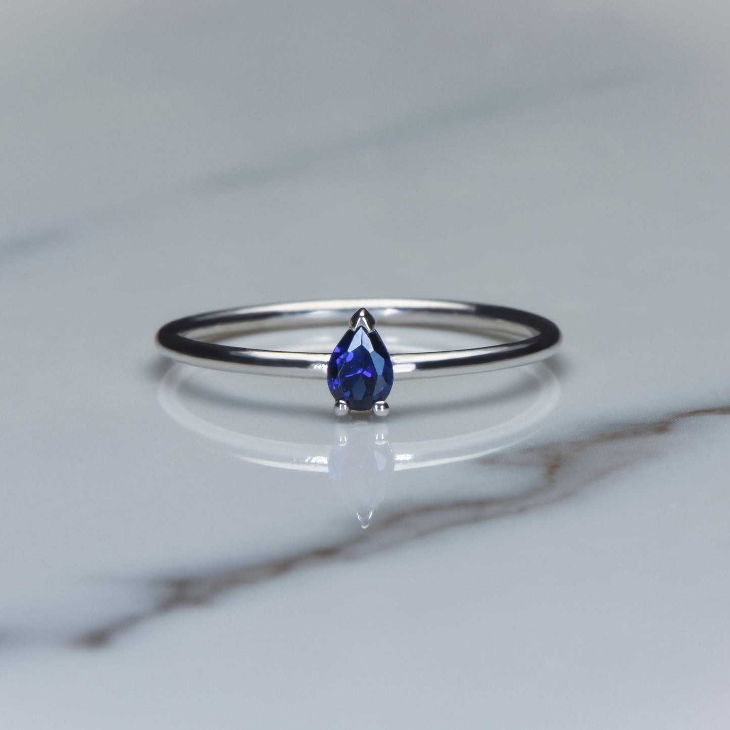 Pear Cut Sapphire Ring – 14K White Gold | Minimal Gemstone Ring | Mother’s Day Gift | Handmade Fine Jewelry