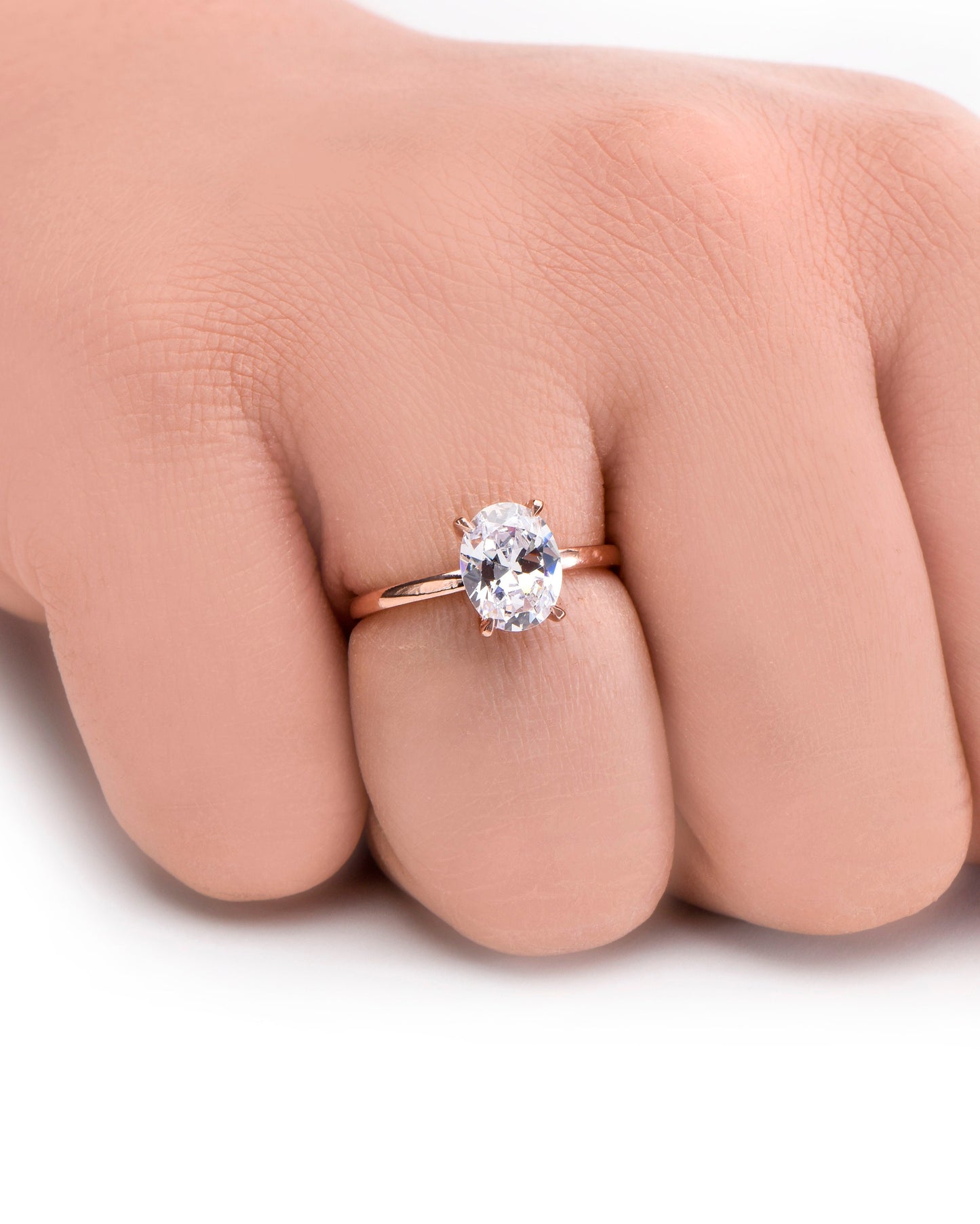 Oval Moissanite Engagement Ring – 2.00ct, 14K Rose Gold, Handmade Solitaire Ring with Accent Stones