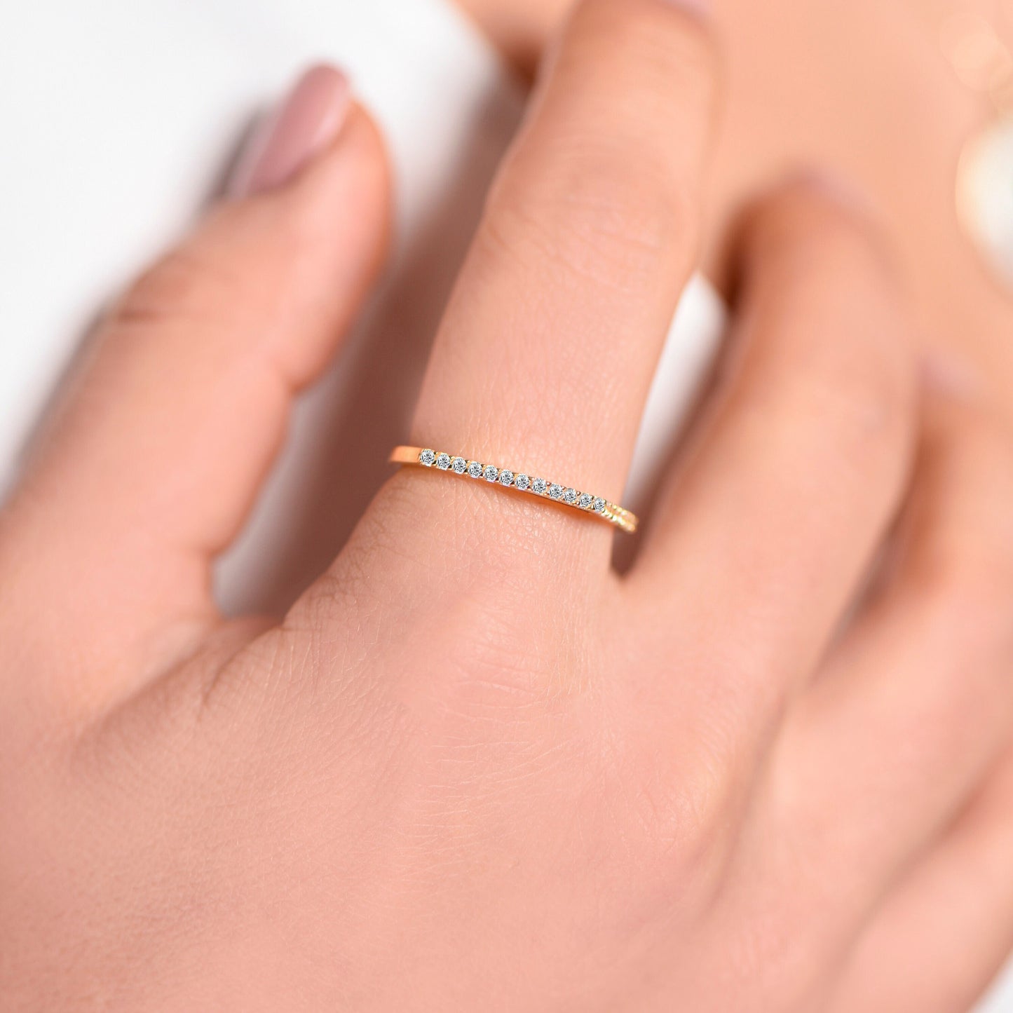 Modern Pyramid Style Diamond Ring in 14K Solid Gold - Half Eternity Wedding Band-Birthday Gift Ring,Gift For Love, Gift For MOM