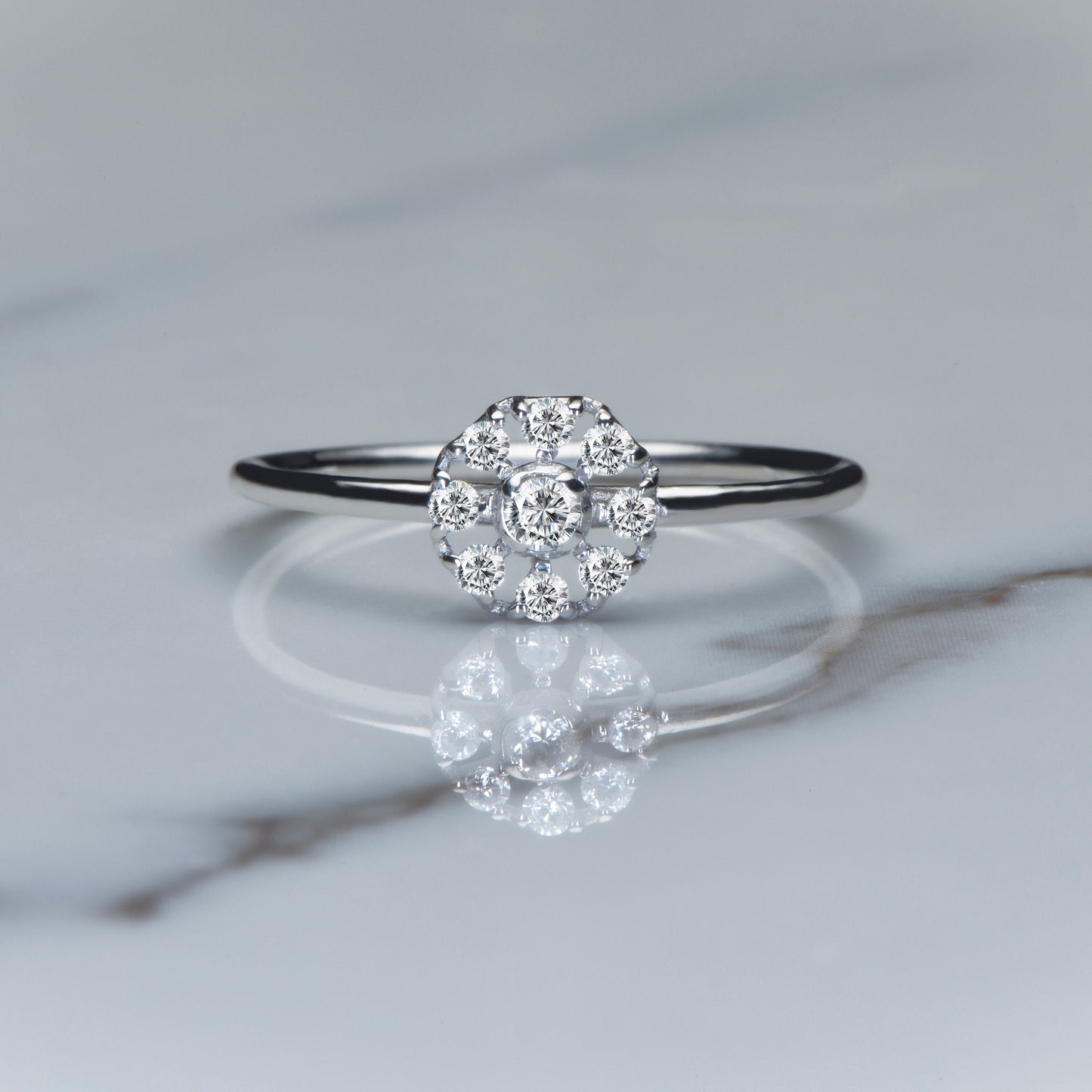 Elegant Diamond Flower Ring,Solid White Gold Cluster Ring with Stunning Diamond Accents,Minimal Diamond Ring, Gift For MOM