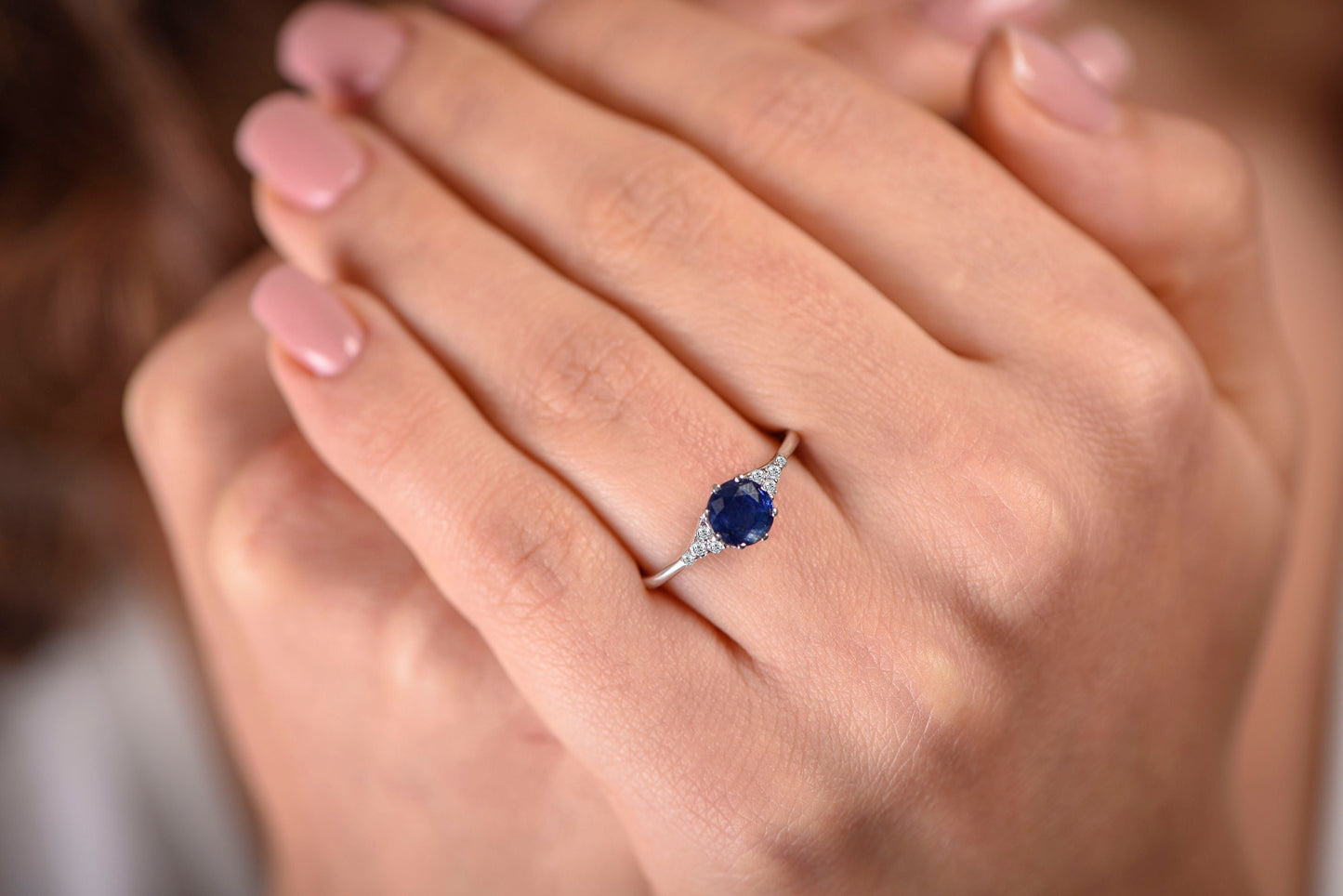 Natural Sapphire and Diamond Ring in 14k White Gold – Classic Blue Engagement or Mother’s Day Gift