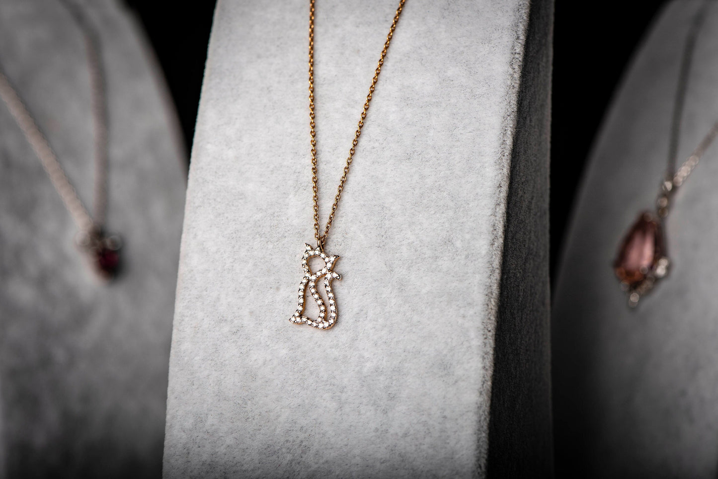 14K Solid Gold Cat Necklace,Minimal Gold Cat Necklace,Cat Lovers Necklace,Gold Cat Necklace with Diamonds,Mother's Day Gift, Gift For Mom