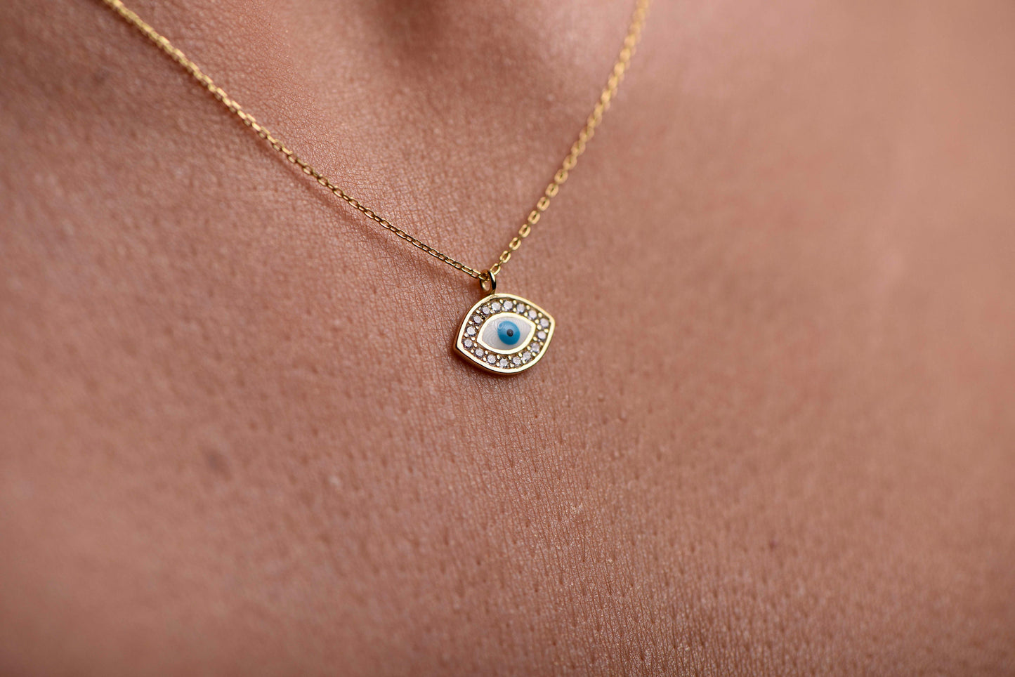 Diamond Framed Evil Eye Necklace,Protection and Style Combined,Mystical Symbol Necklace,Negative Repellent Necklace,Christmas Gift Necklace