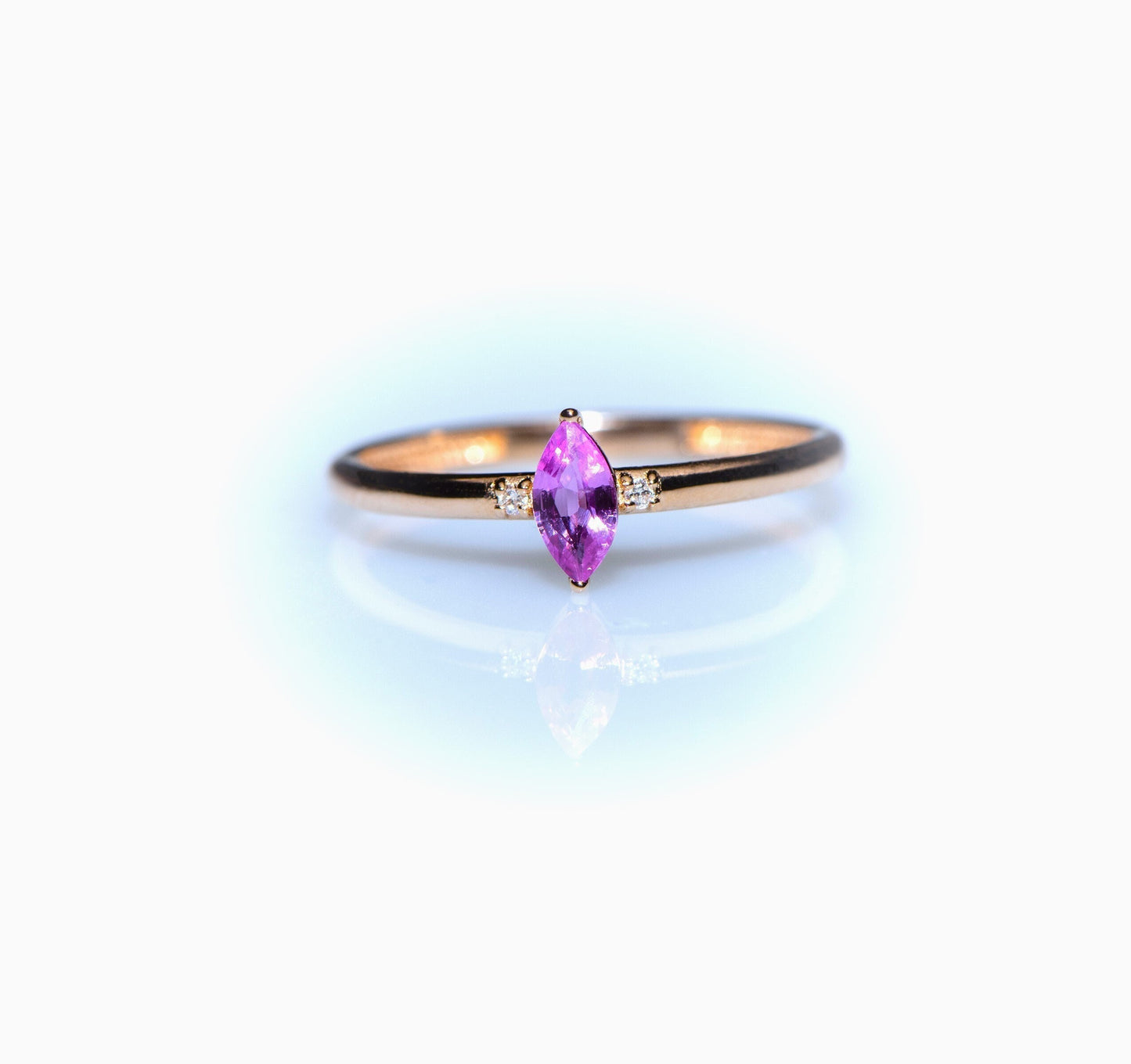 Marquise Cut Pink Sapphire and Diamond Ring – 14K Solid Gold Dainty Gemstone Band | Handmade Elegant Gift for Mother’s Day