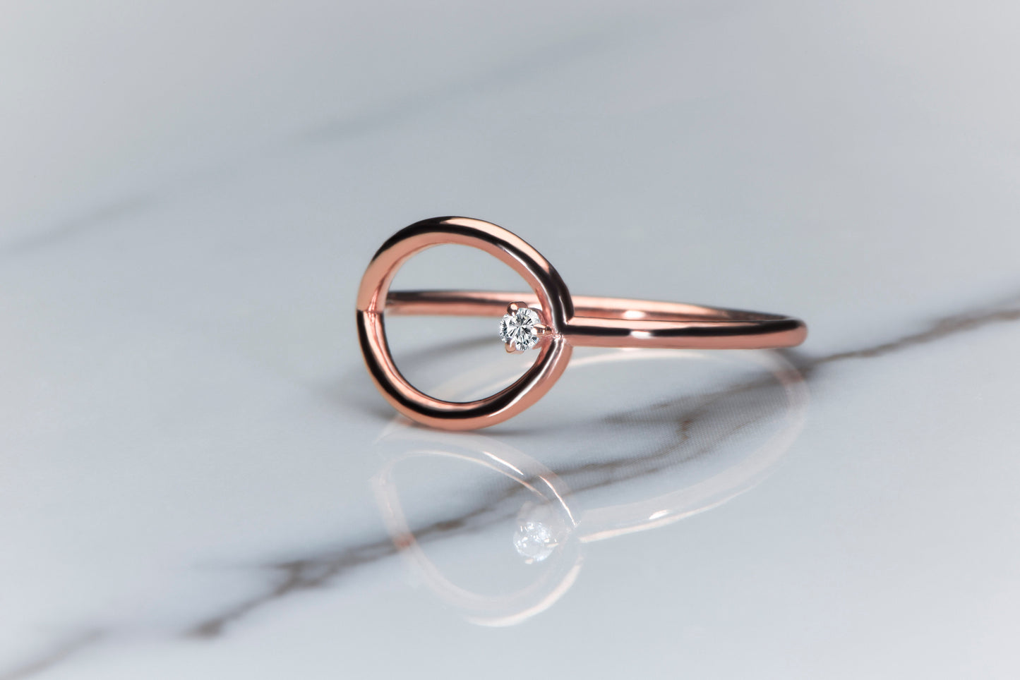 14K Solid Gold Teardrop Ring with Diamond – Minimalist Handmade Dainty Ring