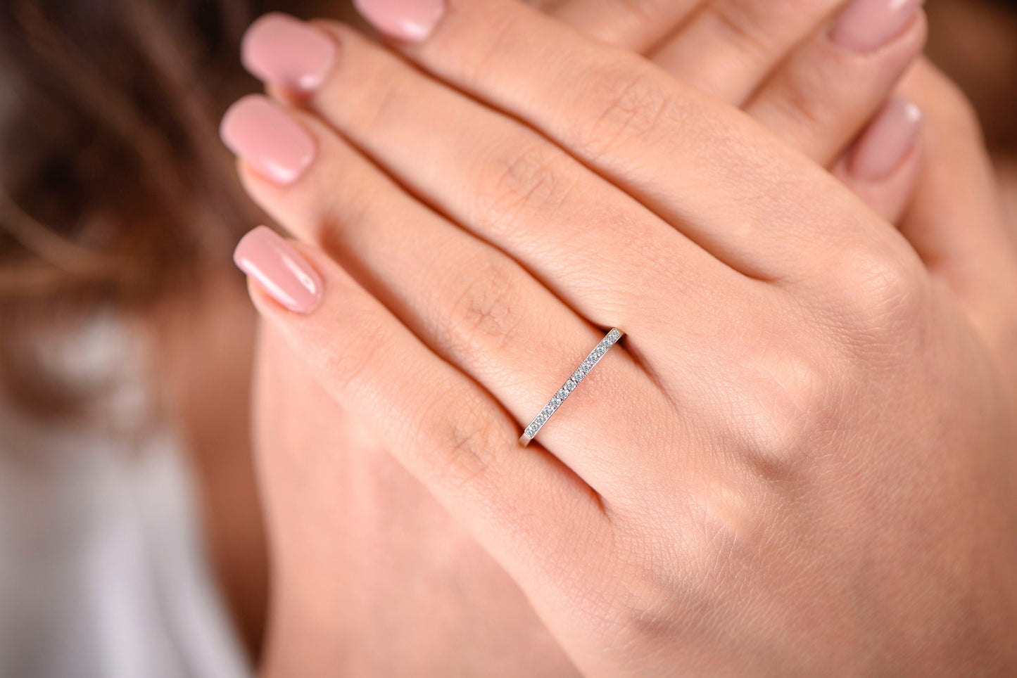 Minimalist Diamond Stacking Ring – Dainty Thin Gold Band – 14K Solid Gold – Promise Ring – Gift for Her – Eternity Ring