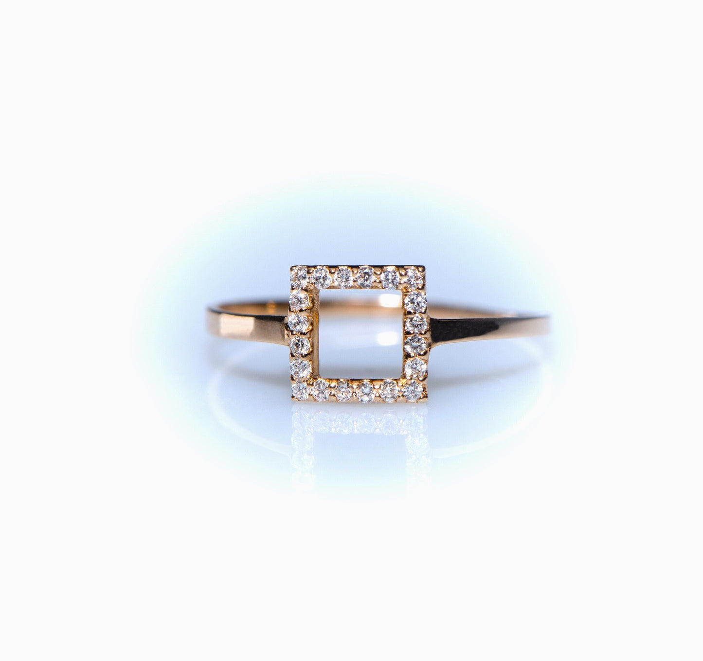 Minimalist Diamond Square Ring in 14k Gold – Geometric Dainty Ring for Everyday or Gift
