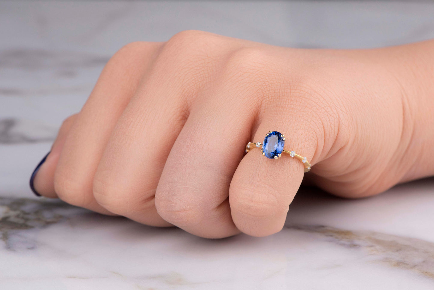 Oval Blue Sapphire and Diamond Ring in 14k Gold – Classic Engagement or Mother’s Day Gift for Her