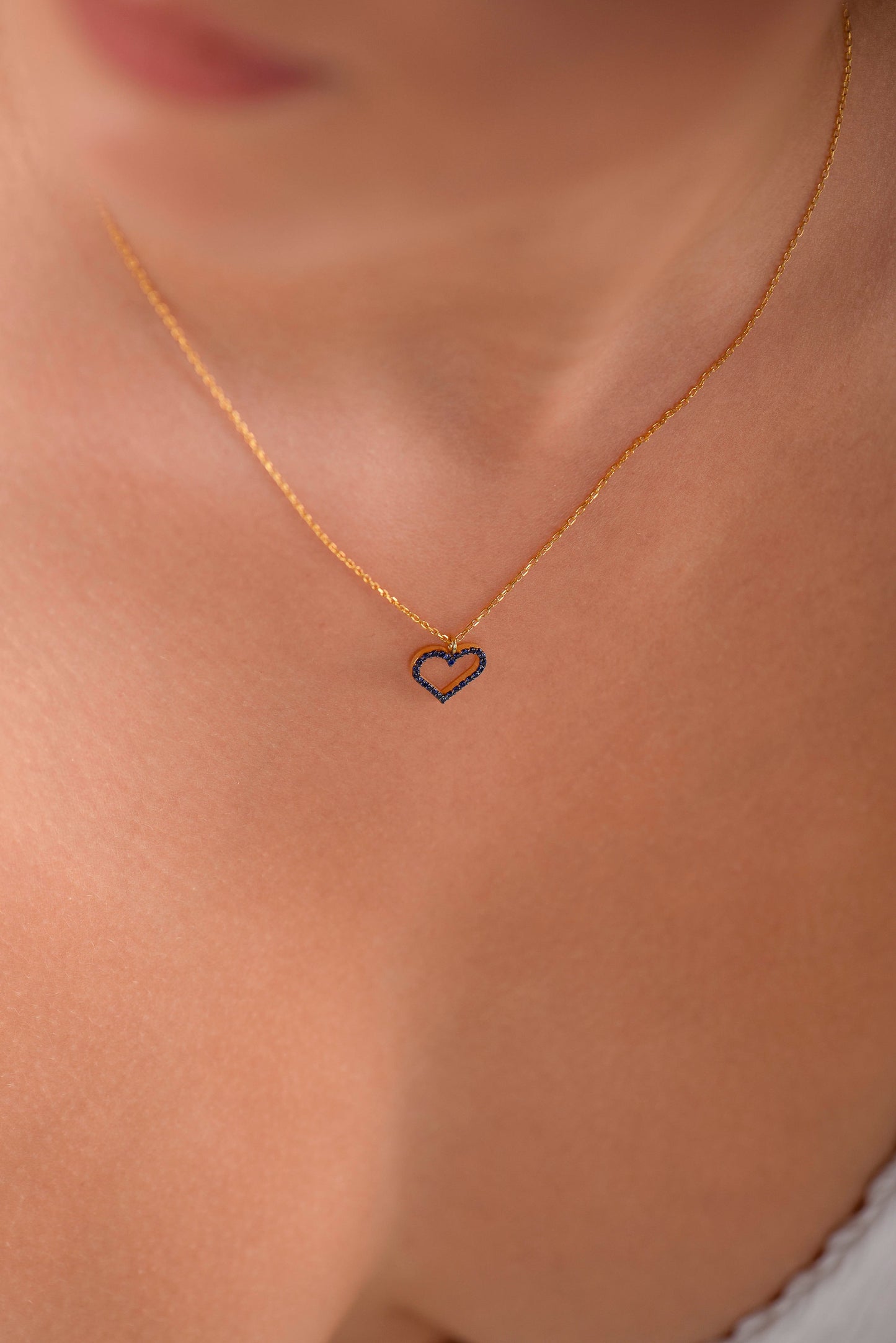 Sapphire Heart Necklace in 14K or 8K Gold - Blue Gemstone Pendant Gift for Her