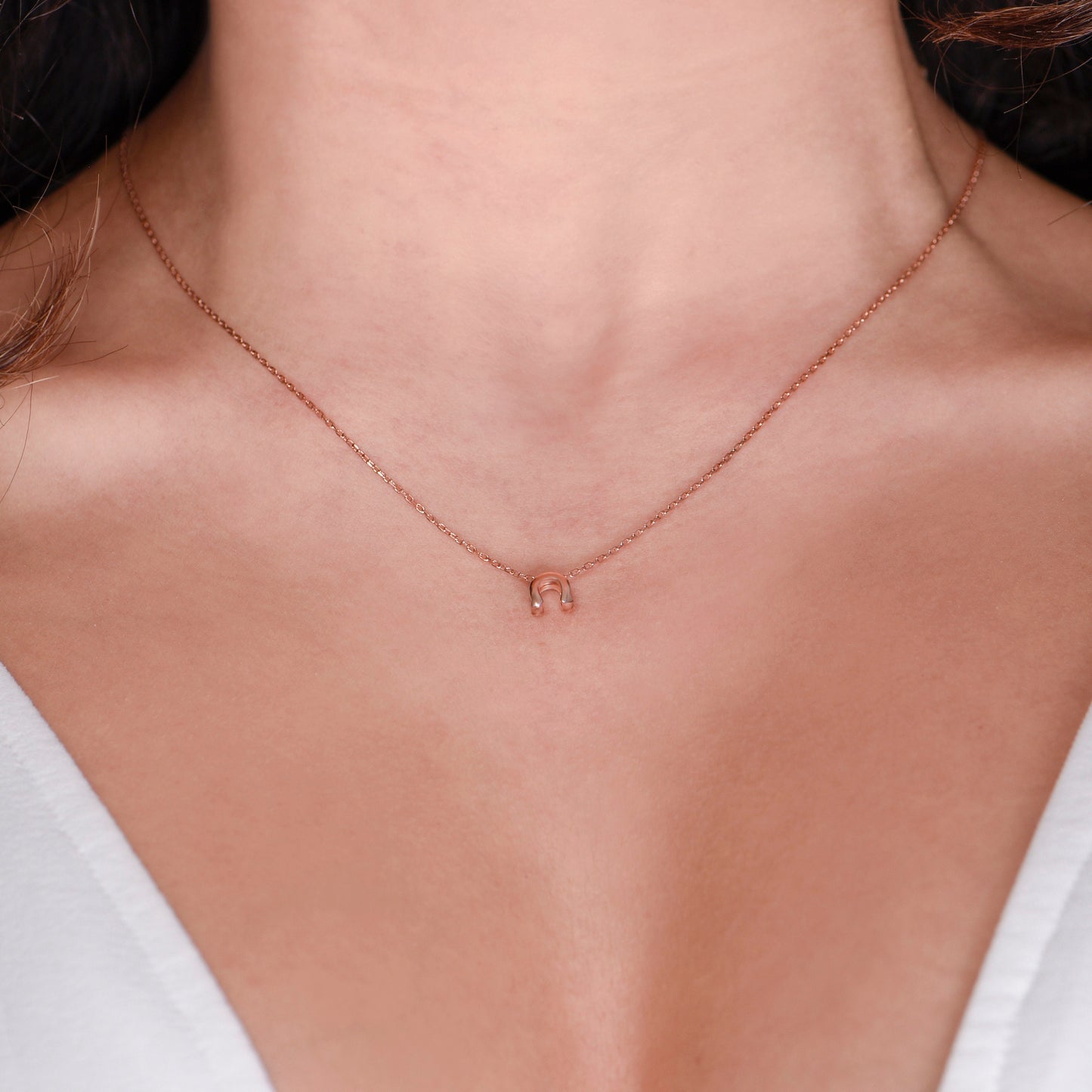 Elegant Horseshoe Necklace - 14K Rose Gold Layered Good Luck Charm,Birthday Gift Necklace,Lucky Symbol Necklace,Christmas Gift Necklace