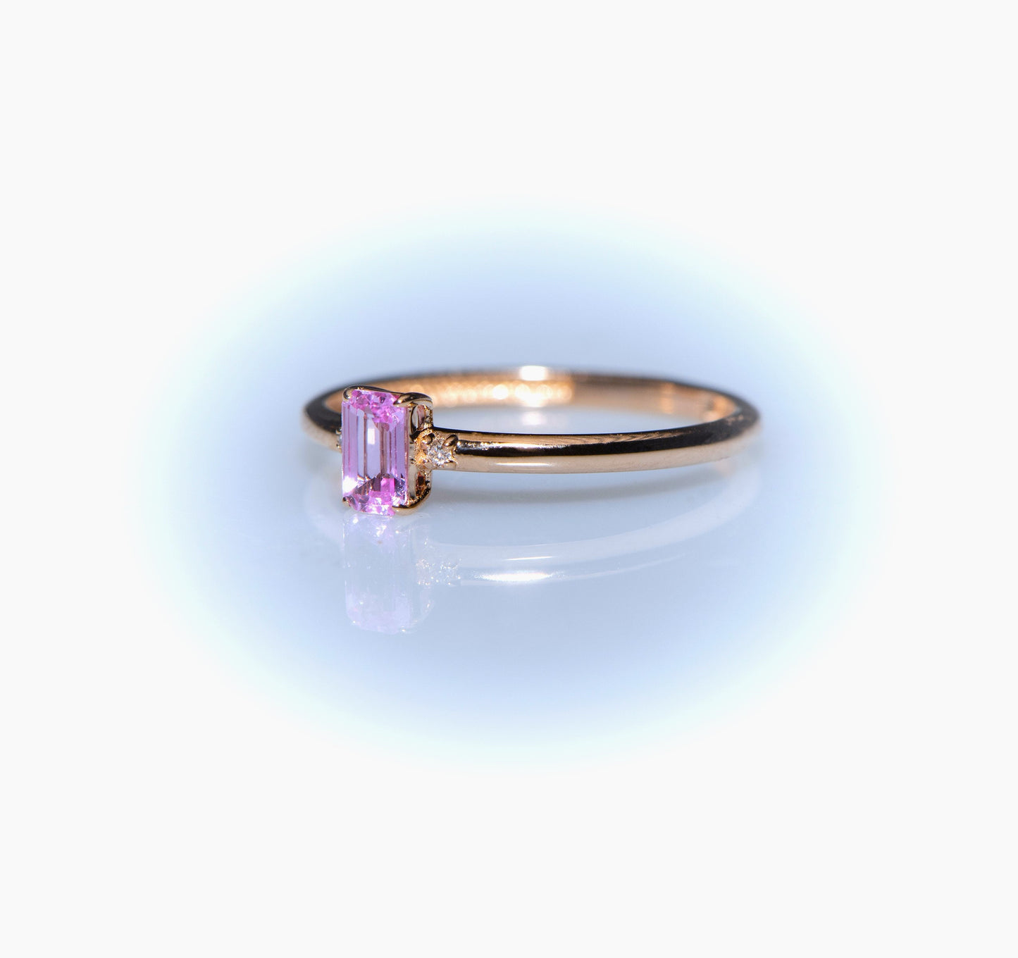 14K Rose Gold Pink Tourmaline Diamond Ring, October Birthstone Minimalist Ring, Customizable Fine Jewelry