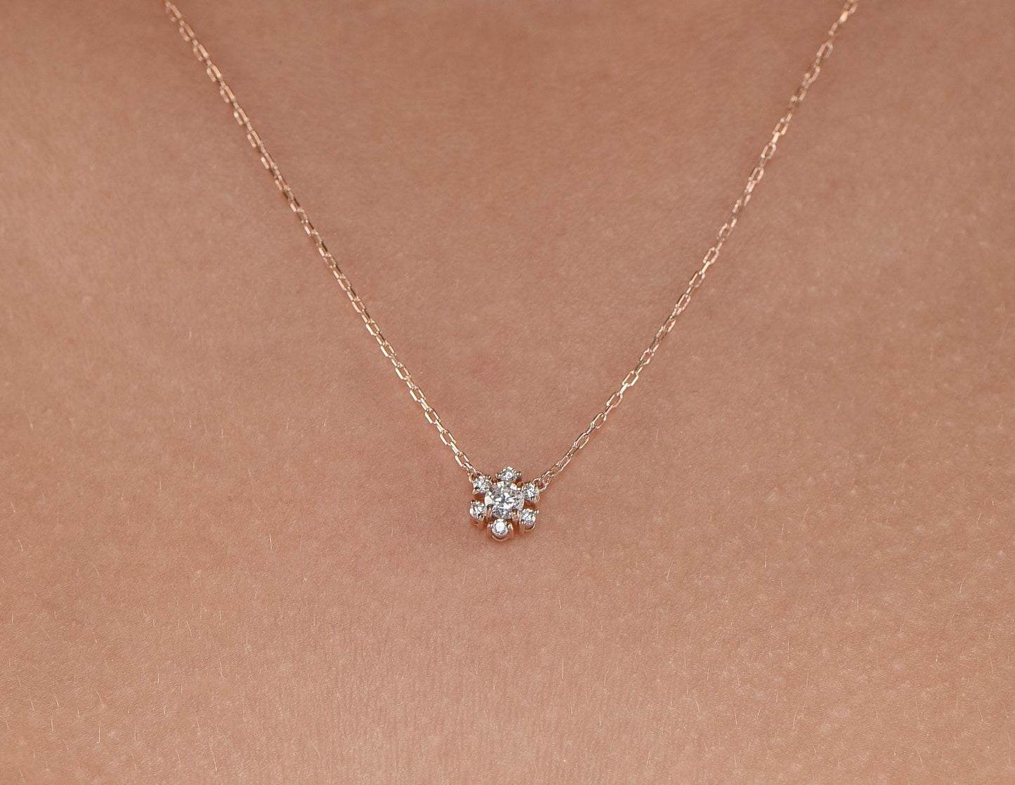 14K Gold Snowflake Diamond Necklace - Dainty Winter Pendant Gift for Her
