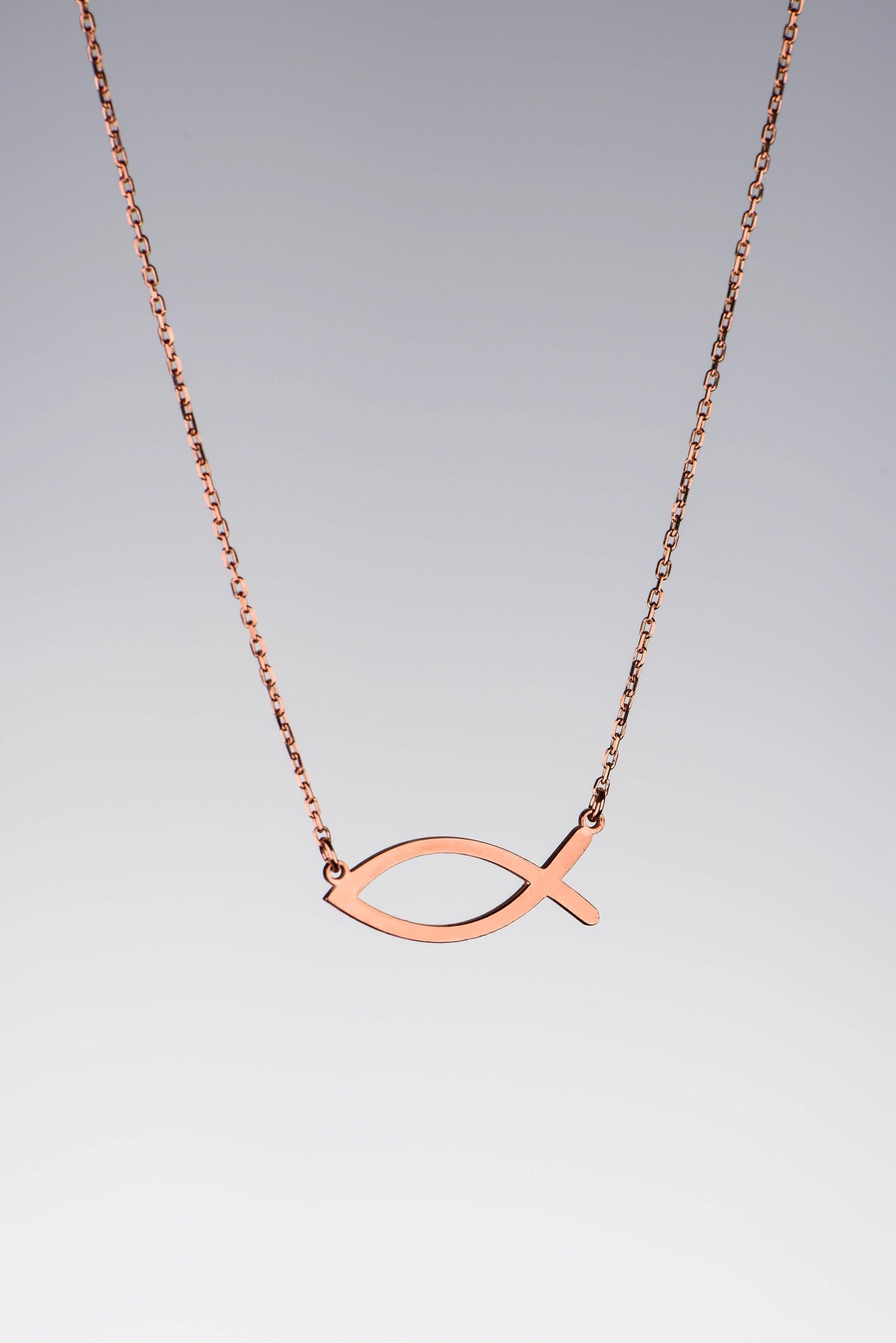 Ichthys Fish Necklace – Solid 8K & 14K Rose, White and Yellow Gold Christian Pendant – Jesus Necklace – Religious Faith Jewelry Gift