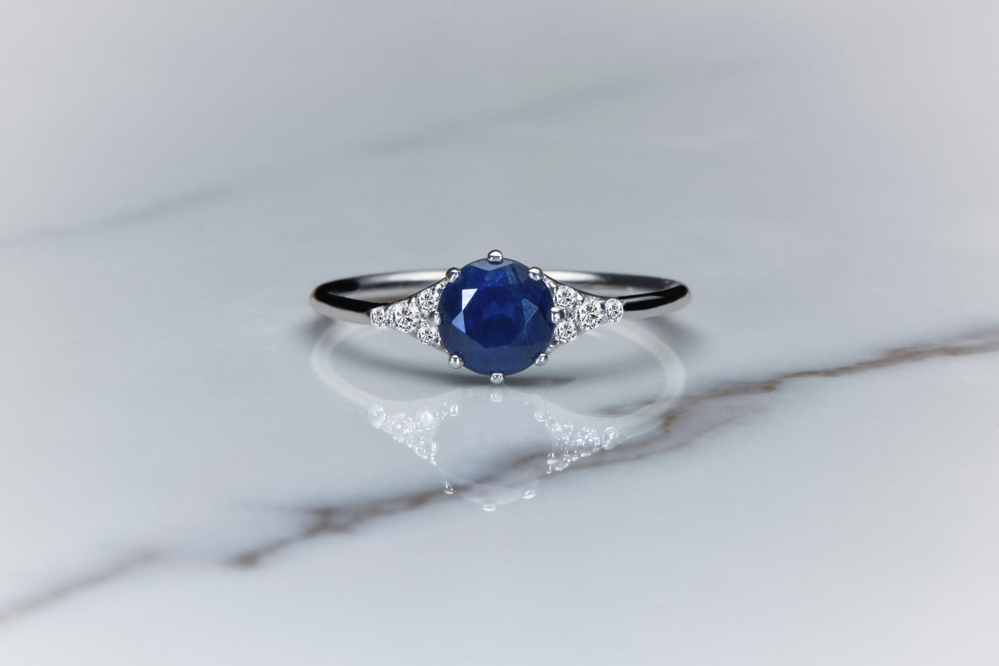 Natural Sapphire and Diamond Ring in 14k White Gold – Classic Blue Engagement or Mother’s Day Gift