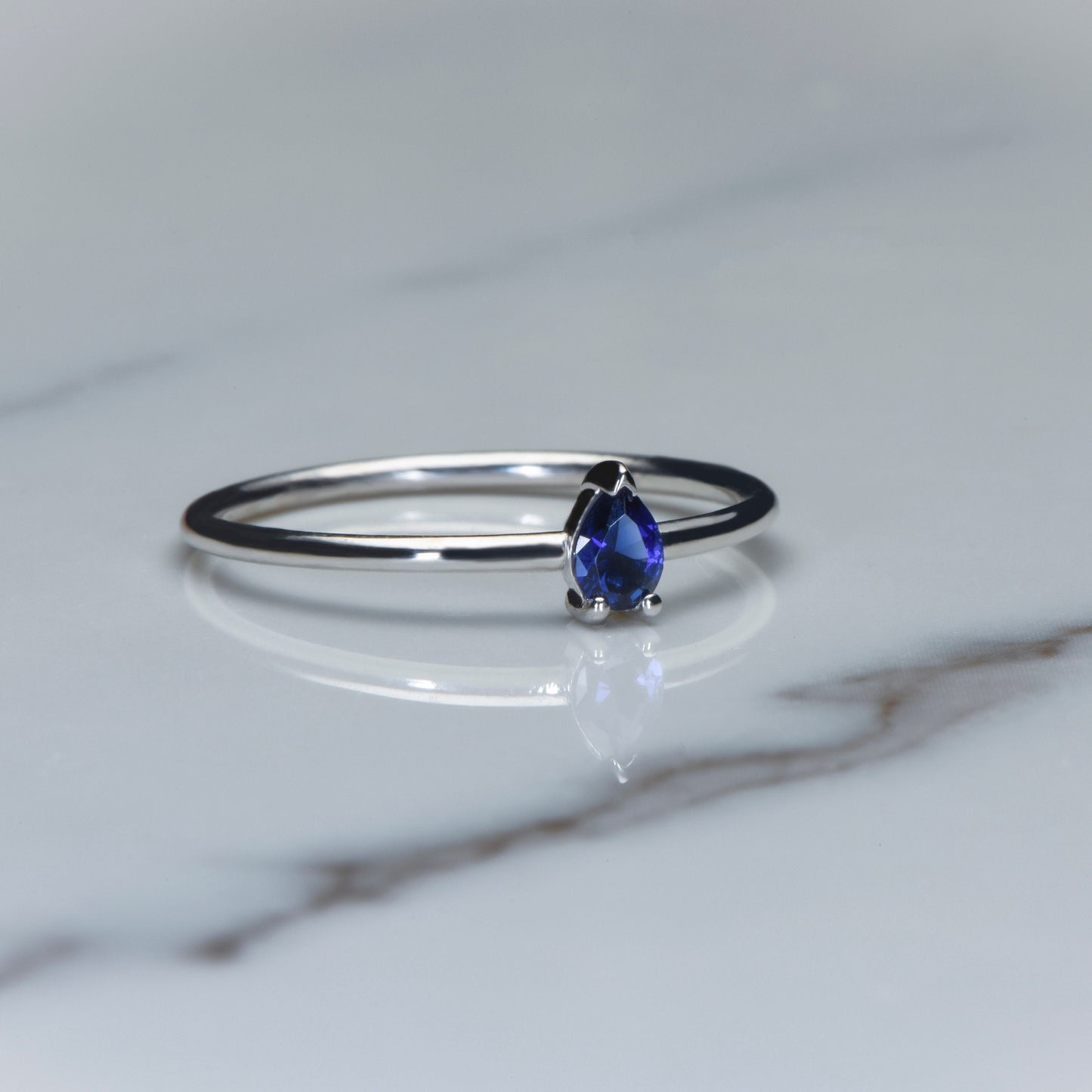 Pear Cut Sapphire Ring – 14K White Gold | Minimal Gemstone Ring | Mother’s Day Gift | Handmade Fine Jewelry