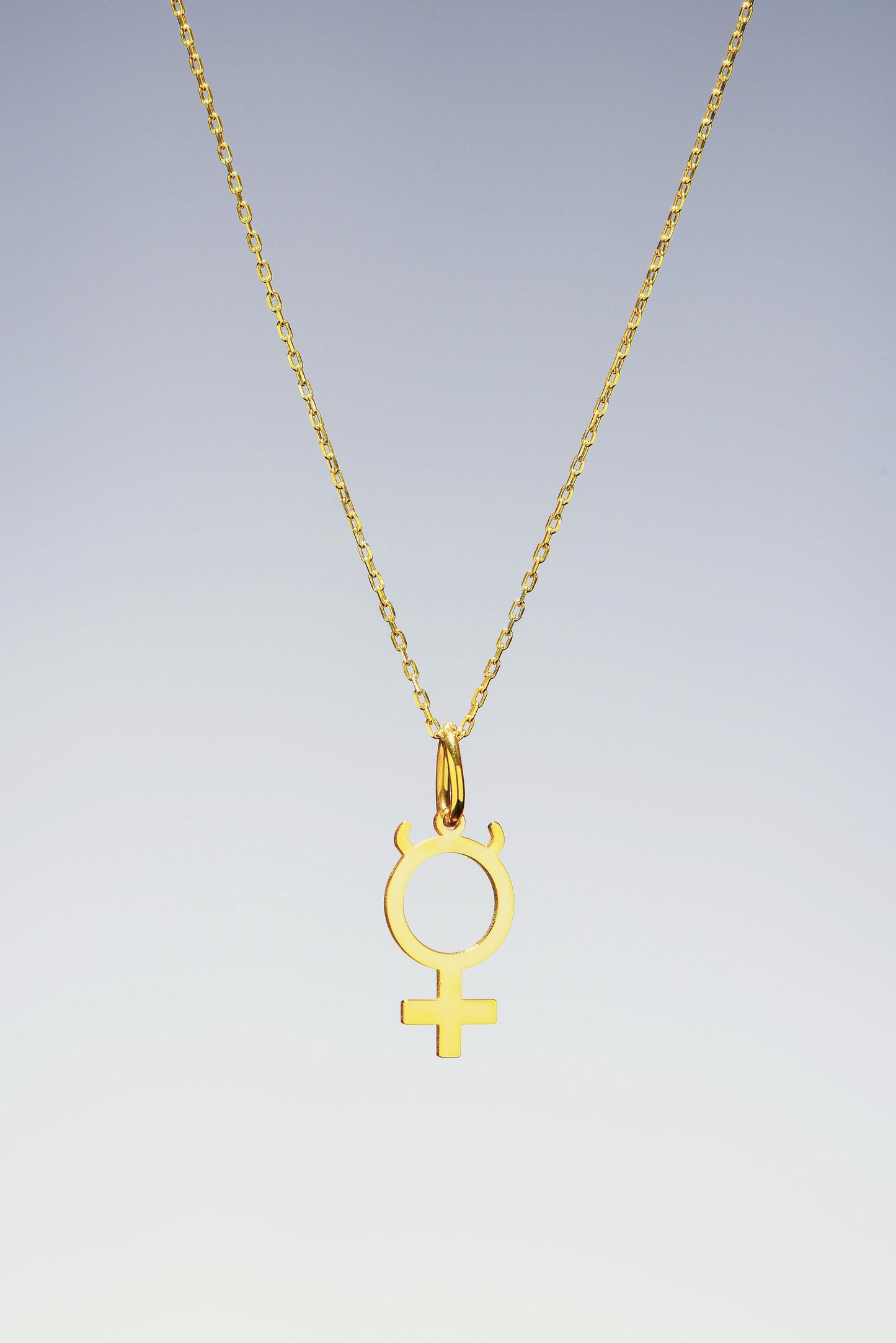 Mercury Planet Symbol Necklace,Rose Gold Mercury Glyph Astrological Symbol,Solid Gold Mercury Planet Symbol Necklace,Christmas Gift Necklace