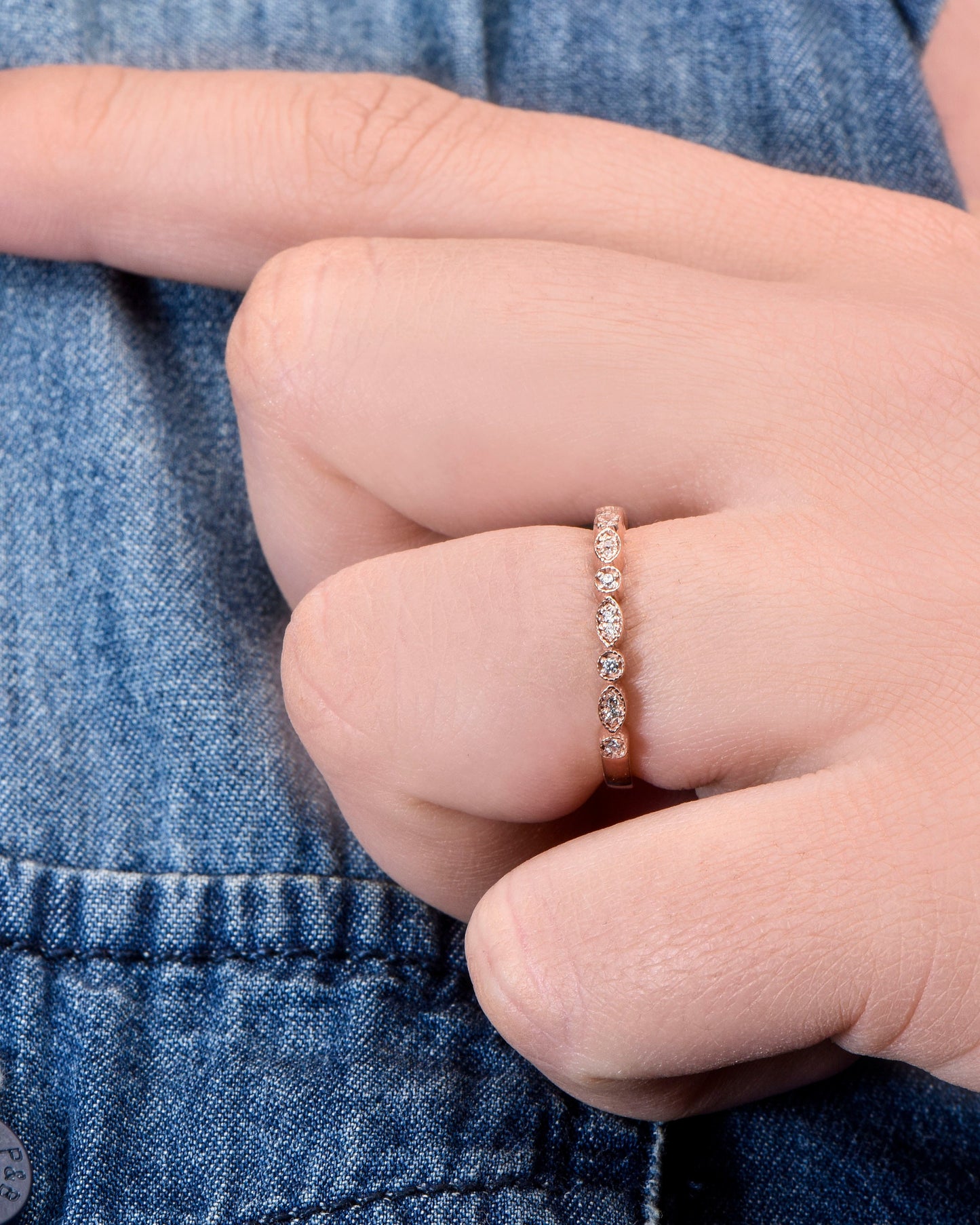 14K Gold Vintage Ring,Vintage Moissanite Wedding Ring,14K Rose Gold Stacking Band with Diamond Engagement, Gift For Mom