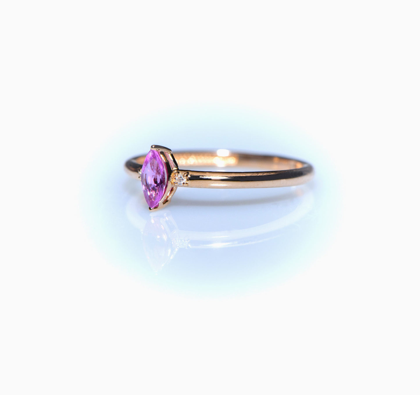 Marquise Cut Pink Sapphire and Diamond Ring – 14K Solid Gold Dainty Gemstone Band | Handmade Elegant Gift for Mother’s Day