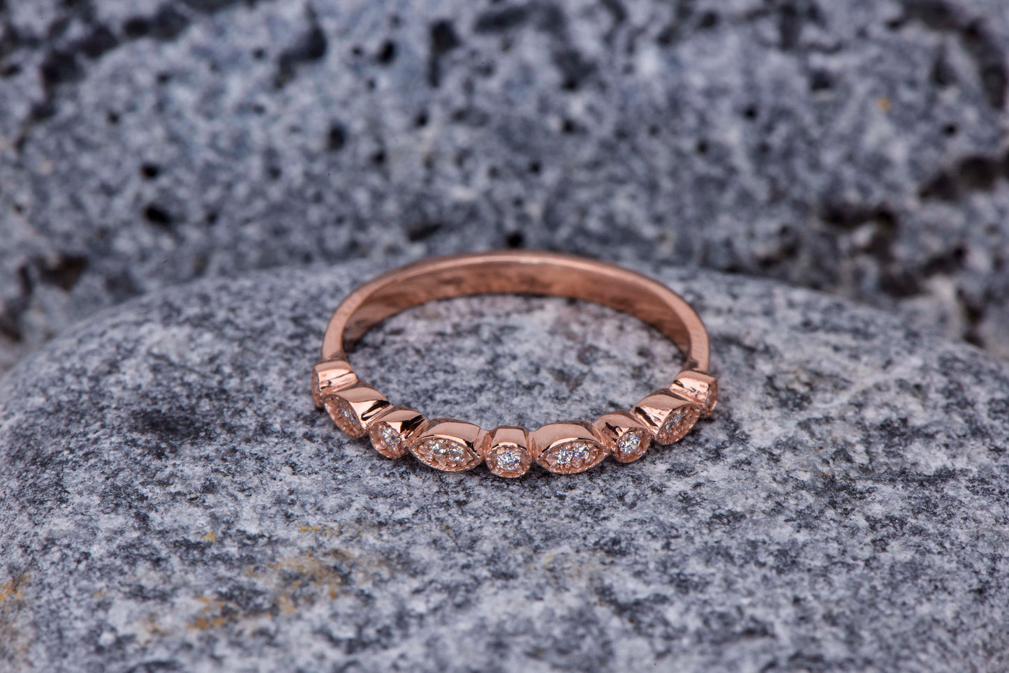 14K Gold Vintage Ring,Vintage Moissanite Wedding Ring,14K Rose Gold Stacking Band with Diamond Engagement, Gift For Mom
