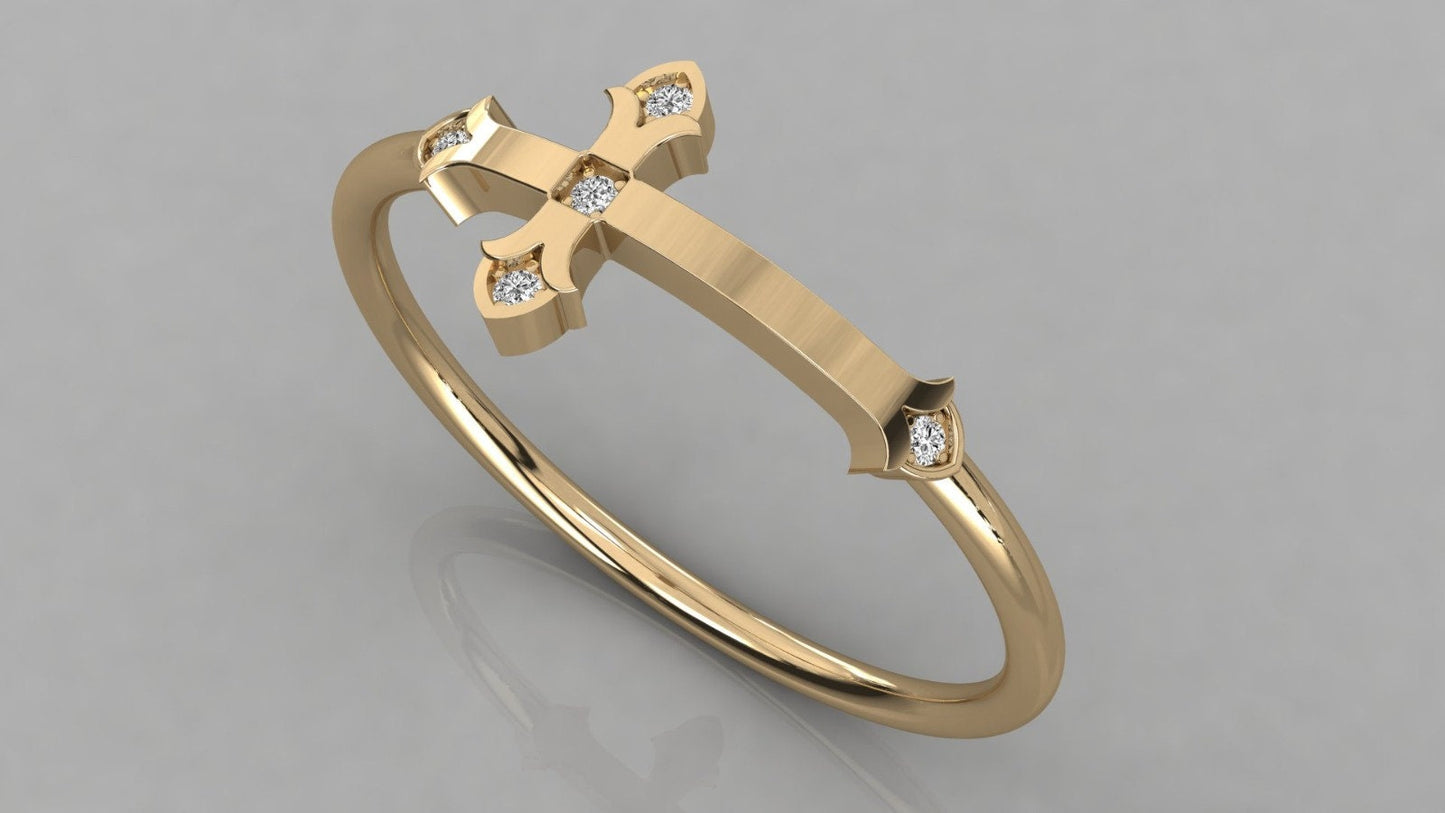 Solid 14K Gold Cross Ring – Minimalist Diamond Cross Ring, Christian Fine Jewelry