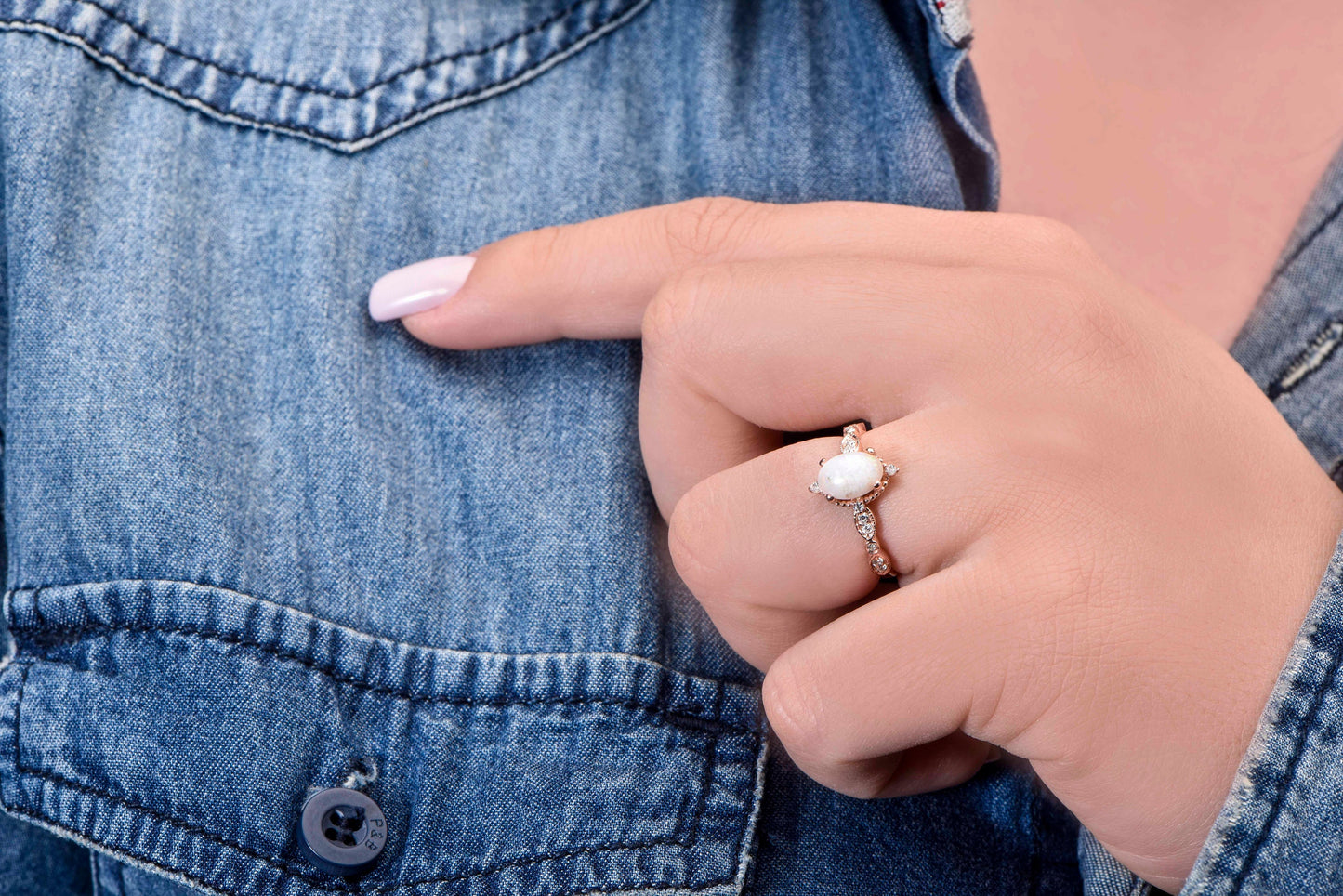 Vintage Opal and Diamond Ring in Solid 14k Gold – Rose Gold Oval Engagement Ring – October Birthstone Gift for Her