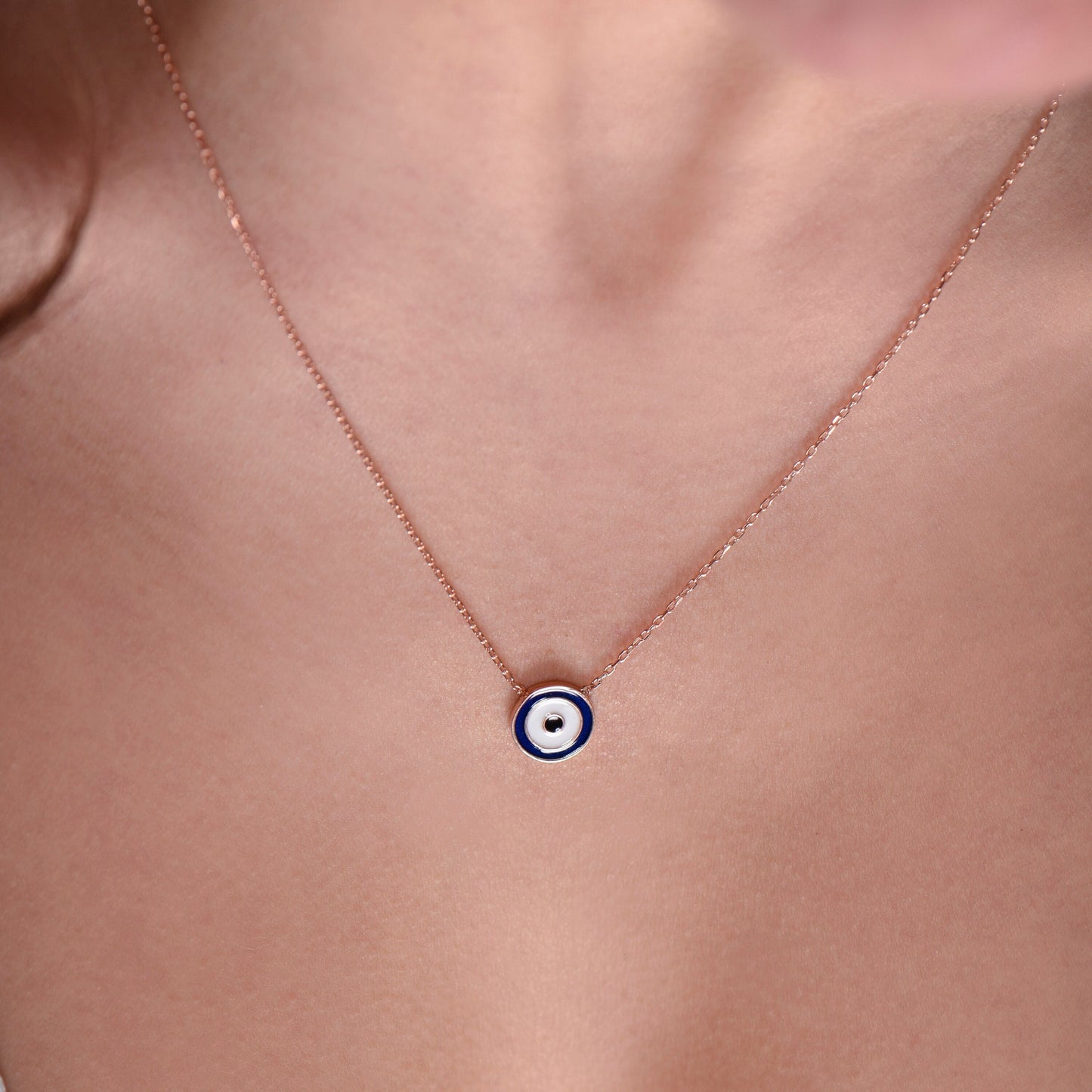 Evil Eye Necklace,Handcrafted Solid Gold Enamel Evil Eye Necklace,Symbol of Protection and Fashion,Gift For Love,Christmas Gift Necklace