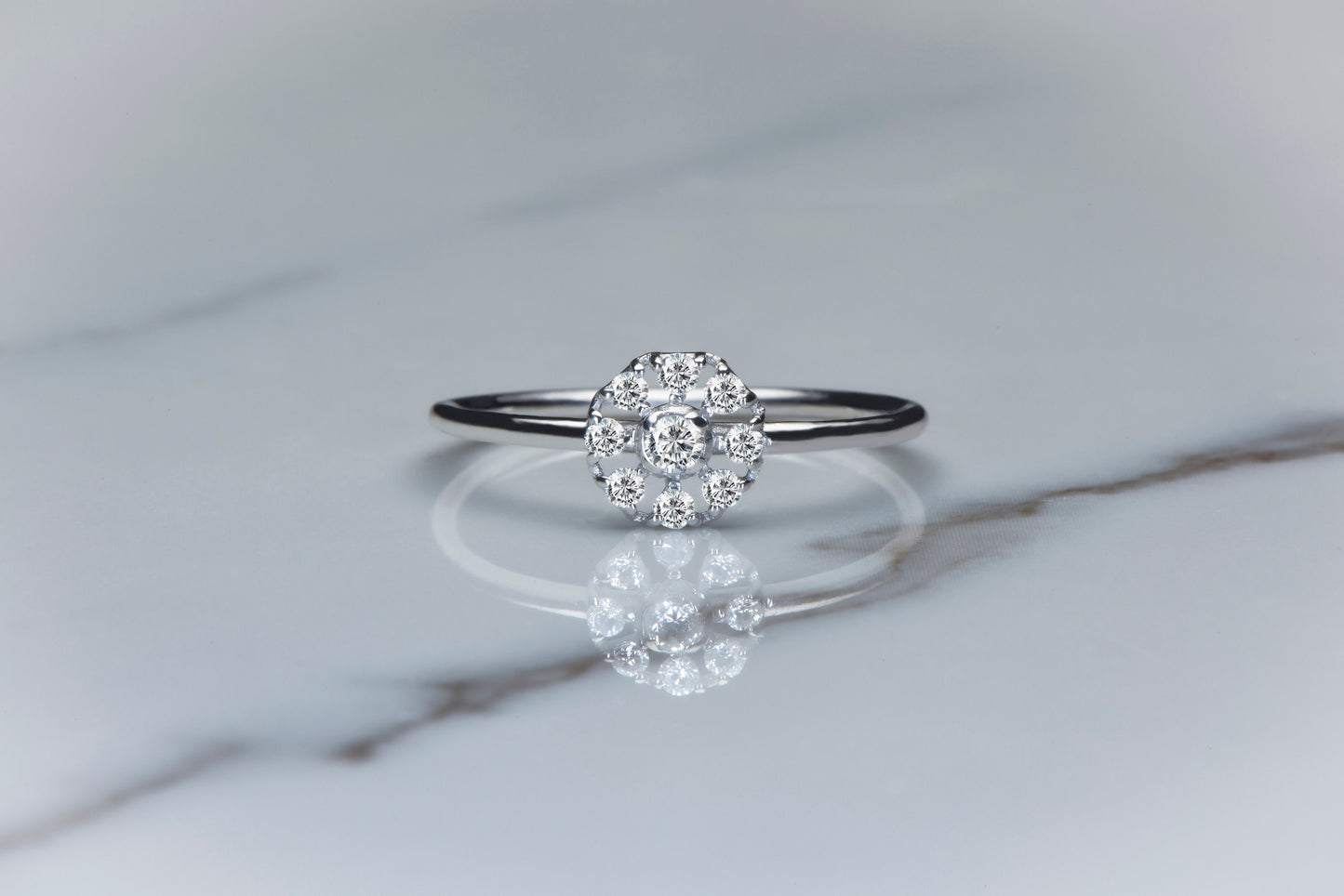 Elegant Diamond Flower Ring,Solid White Gold Cluster Ring with Stunning Diamond Accents,Minimal Diamond Ring, Gift For MOM