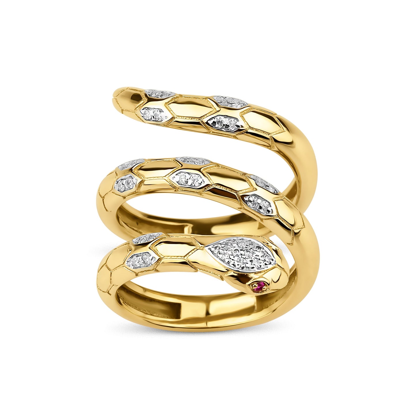 Gold Snake Ring with CZ Stones - Triple Coil Serpent Ring, Adjustable Wrap Ring, Unique Statement Jewelery, Gothic Punk Style Gift for Her