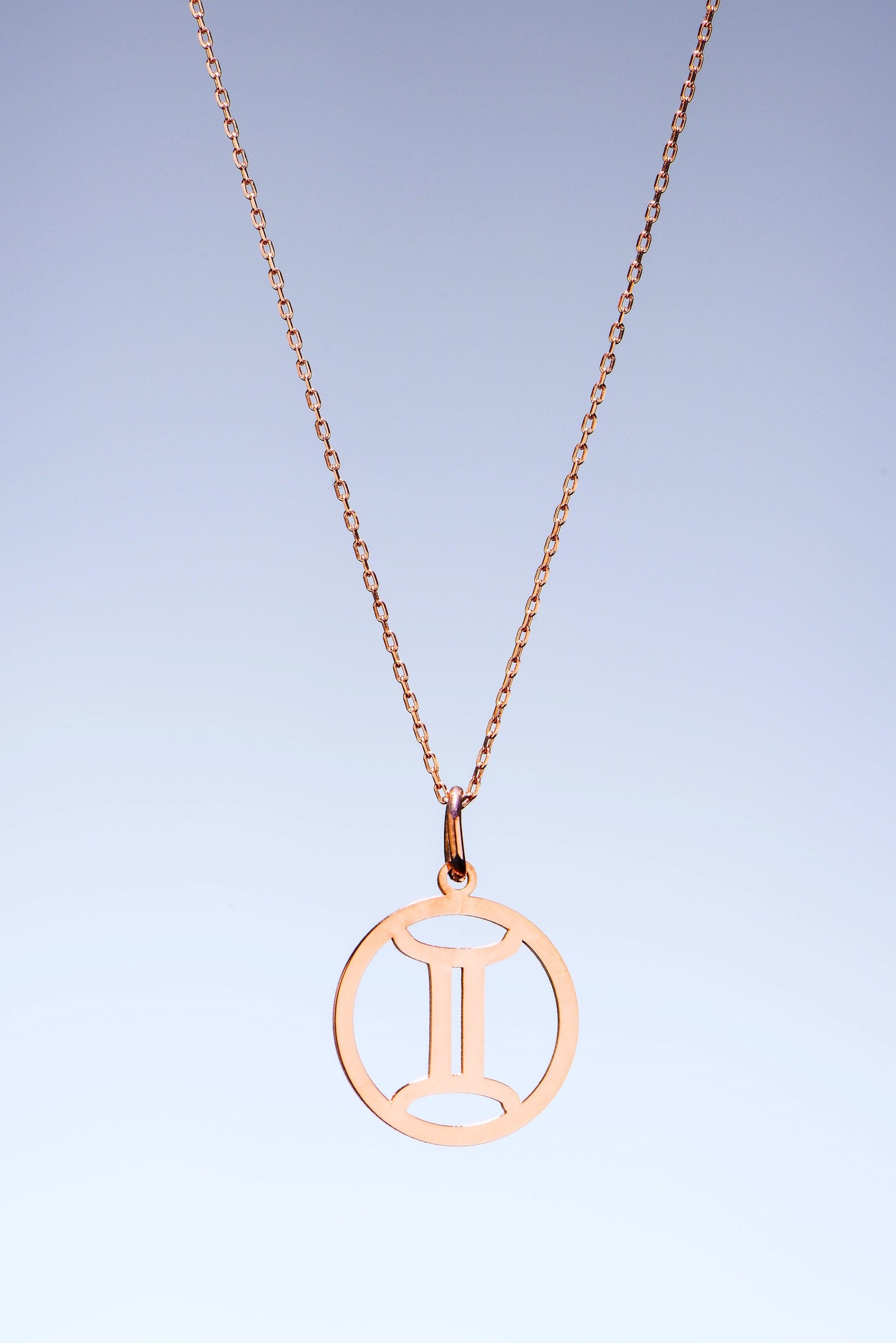 14K Solid Gold Gemini Zodiac Symbol Necklace,Rose Gold Gemini Zodiac Necklace,Dainty Gemini Zodiac Sign Charm Chain,Christmas Gift Necklace