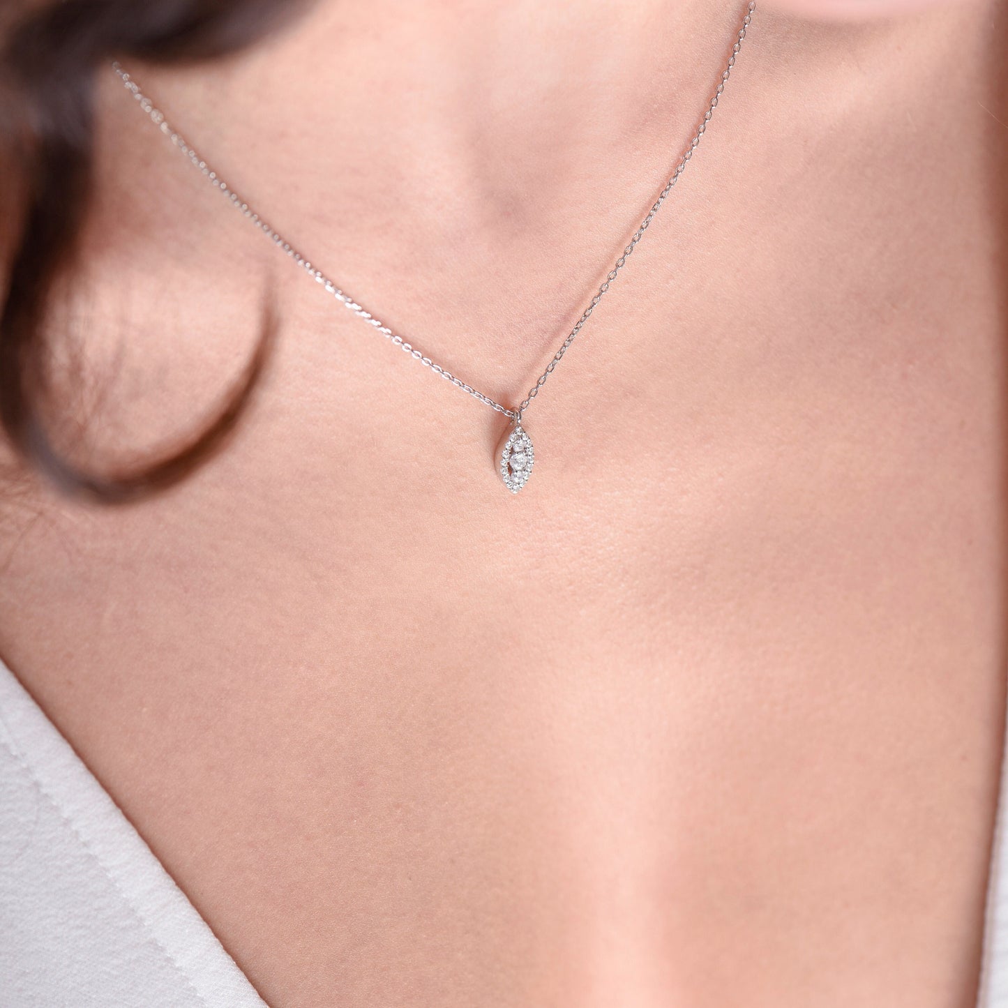 Marquise Shape Diamond Cluster Necklace,Chic and Timeless Pendant,Minimal Marquise Necklace,Minimal Dainty Necklace,Christmas Gift Necklace
